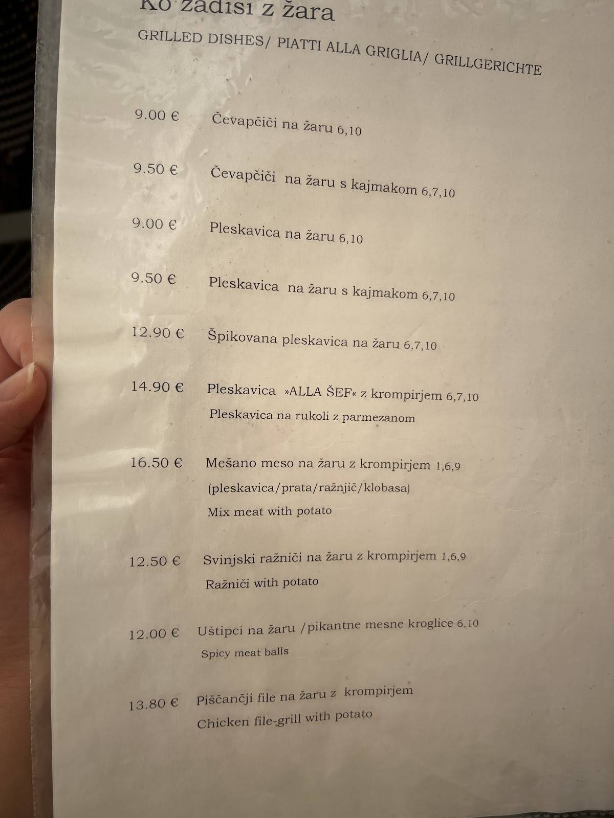 Menu di Ob kaminu 