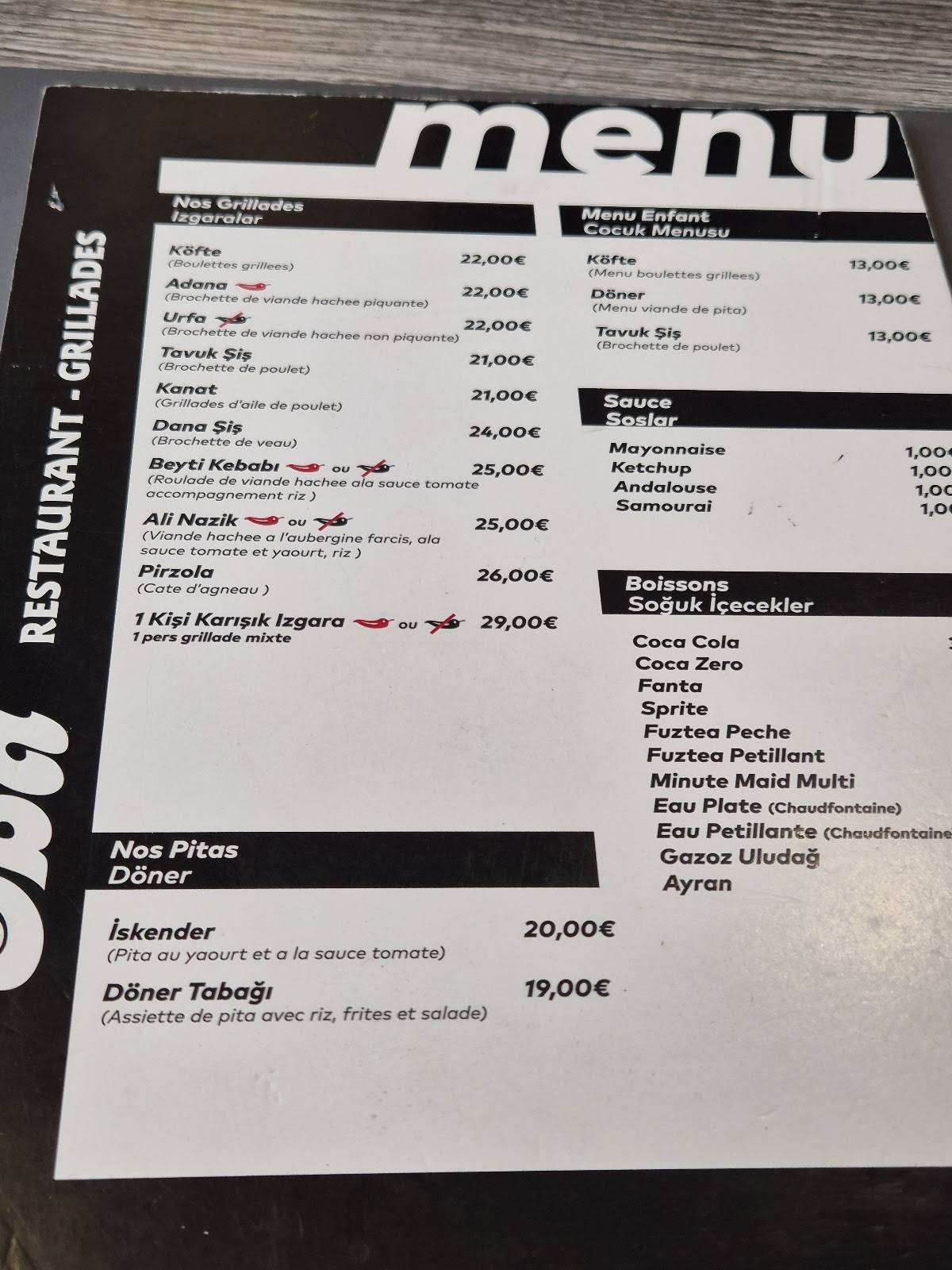 Menu de Oba Restaurant