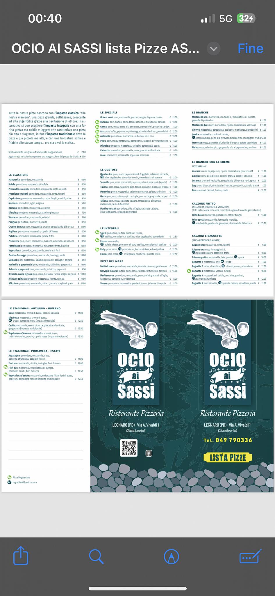 Menu di Ocio Ai Sassi 