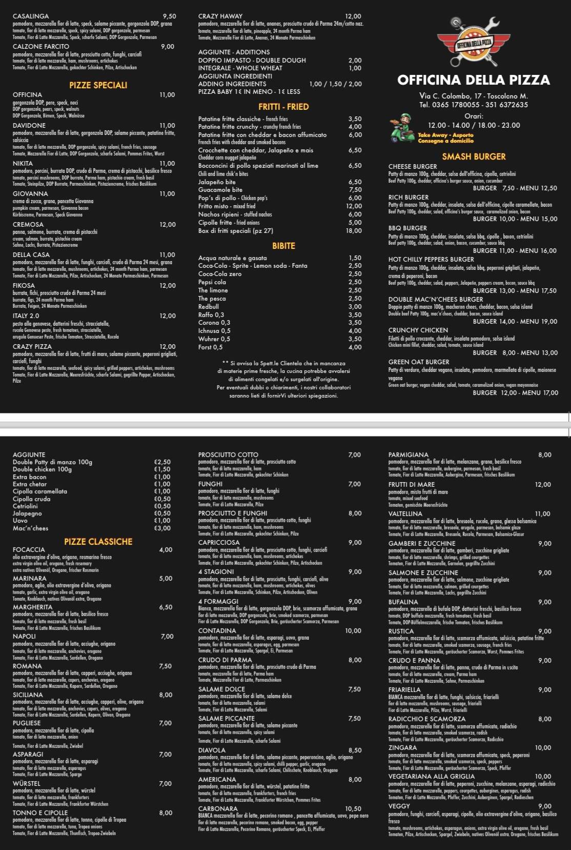 Menu di Officina della pizza 