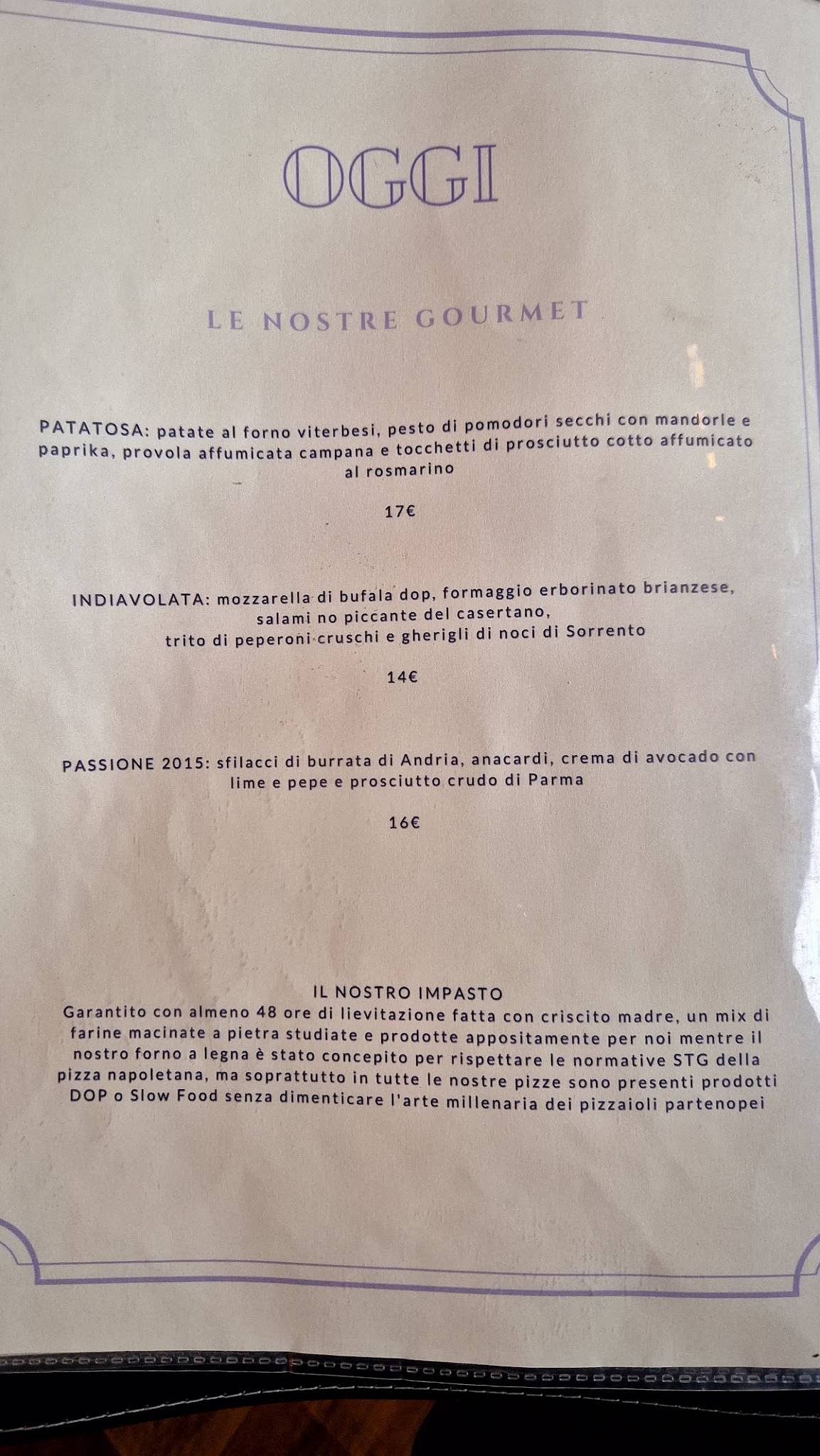Menu di Oggi Pizza & Restaurant 