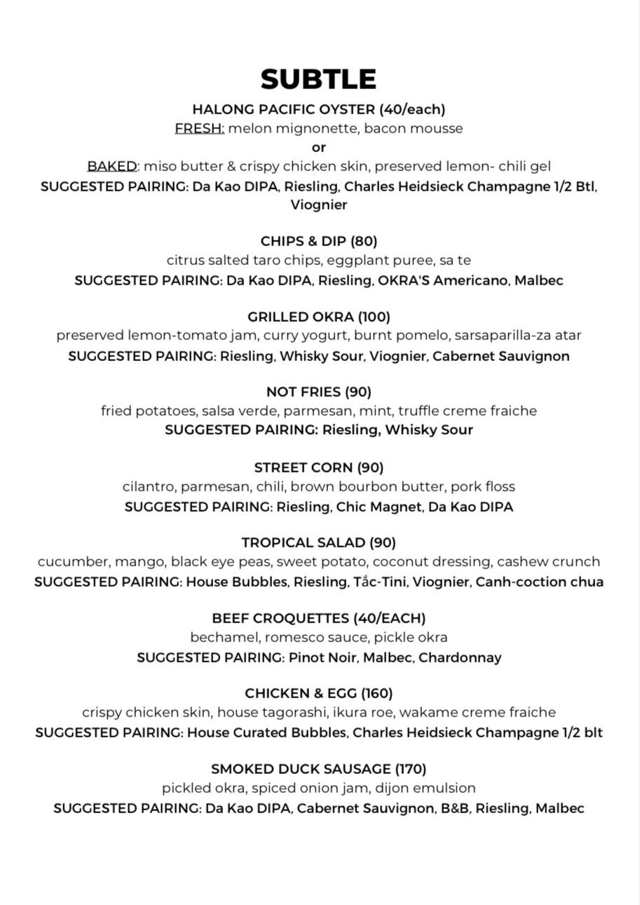 Menu at Okra Food Bar, Ho Chi Minh City
