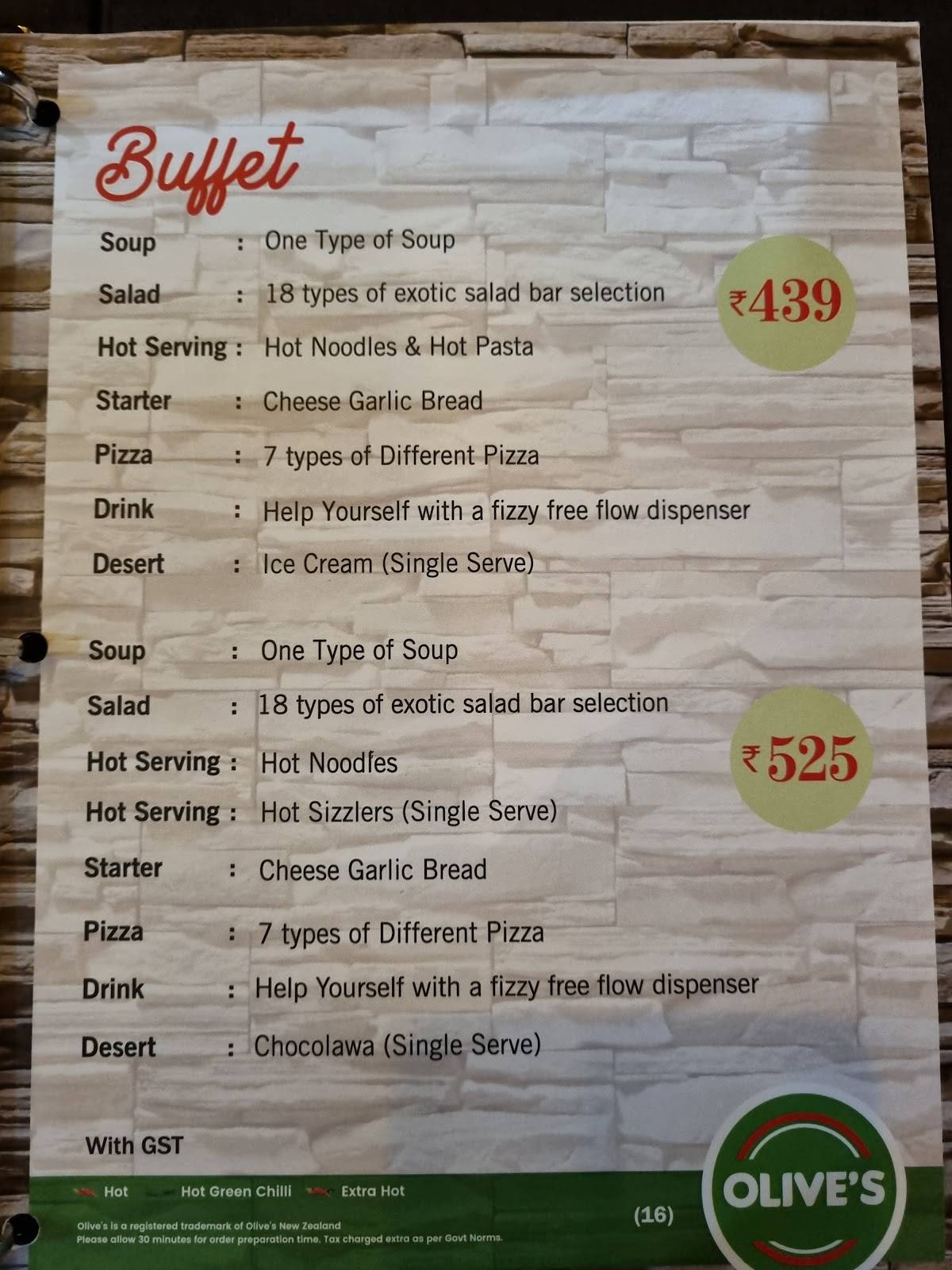 Menu at Olive's Pizza & Sizzlers, Vadodara