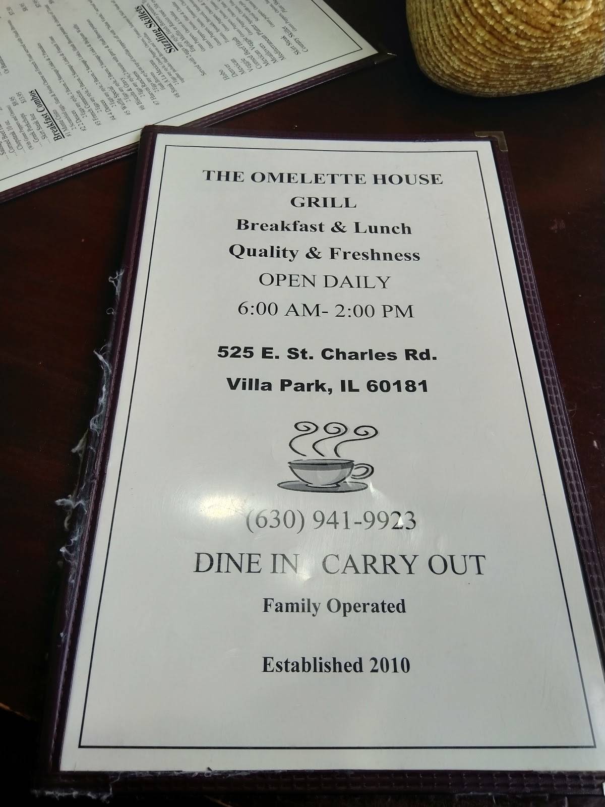 Menu at Omelette House restaurant, Villa Park, 525 St Charles Rd