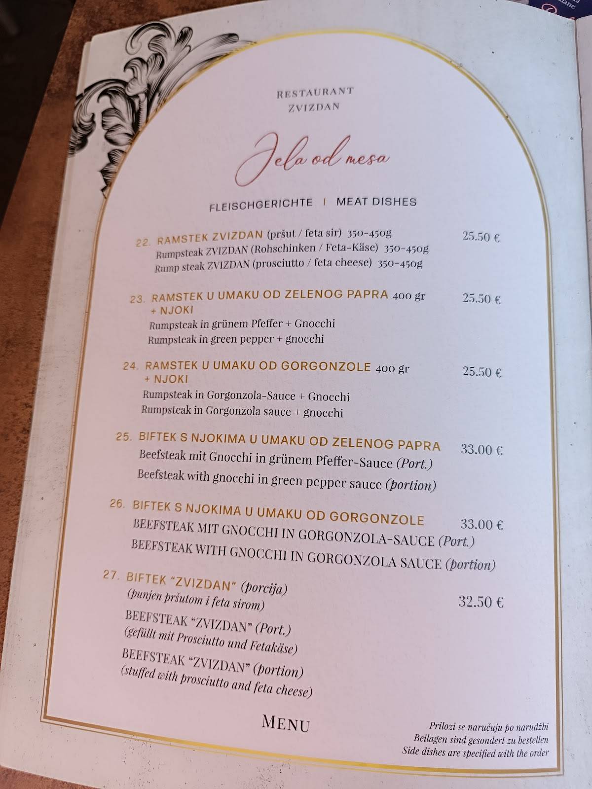 Menu di Restaurant Zvizdan 