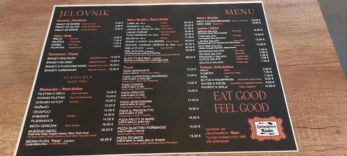 Menu de Zalogajnica "Rade"