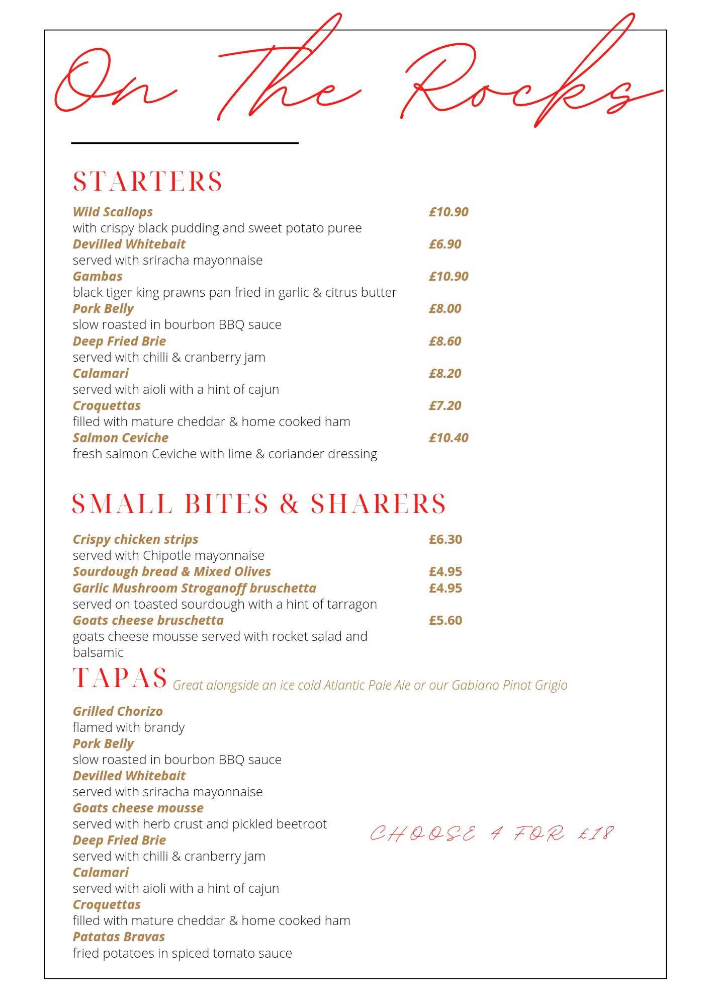 Menu at On The Rocks 'Pink Floyd Bar', Penarth