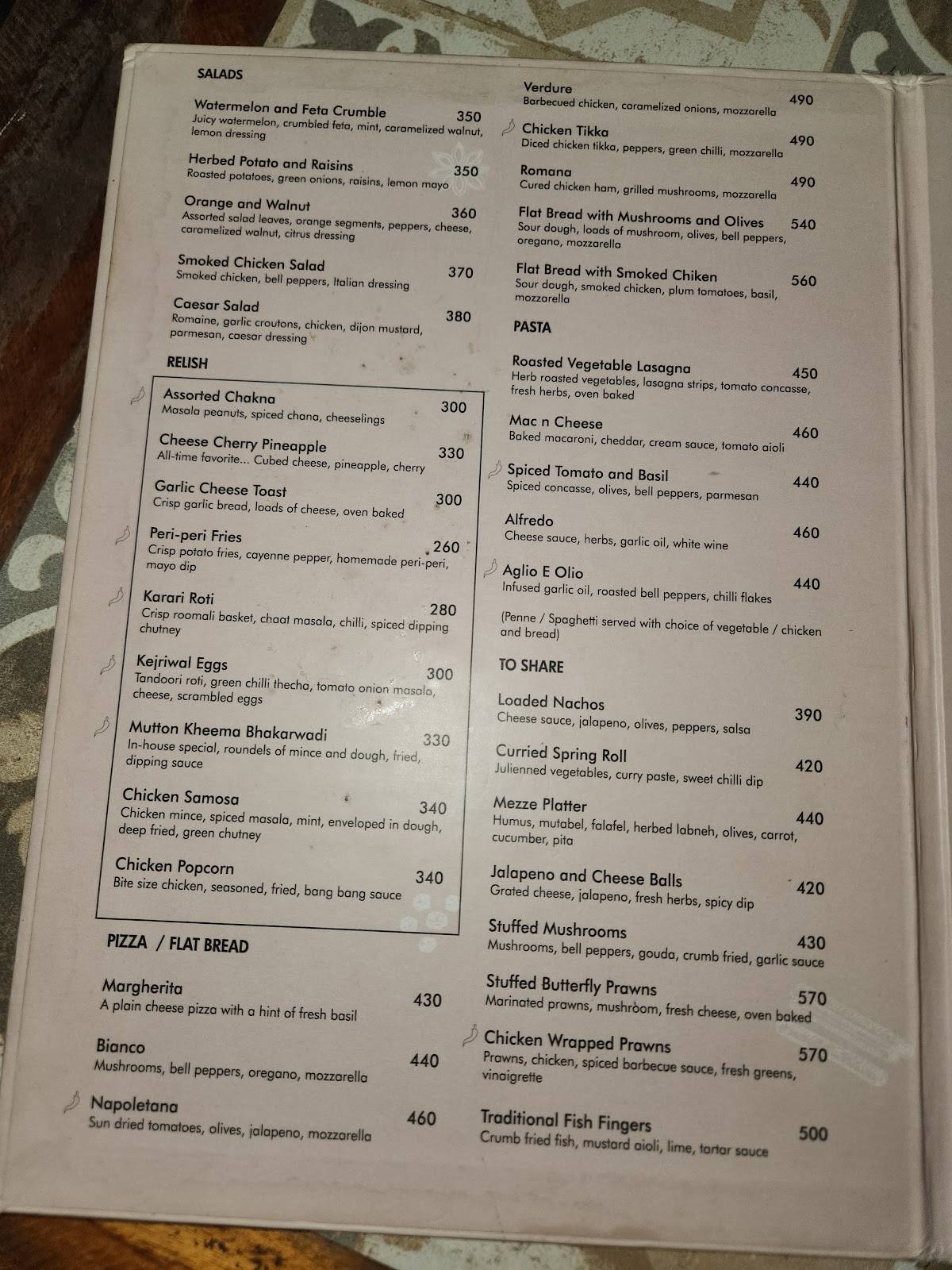 One Restaurant & Bar menu