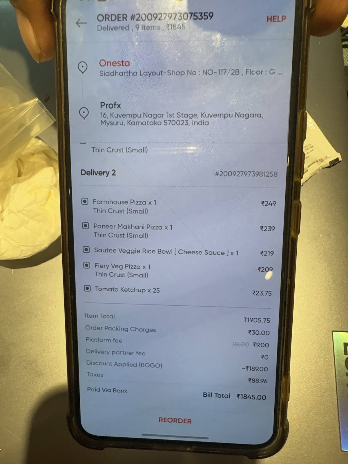 Onesta Gokulam Mysore menu
