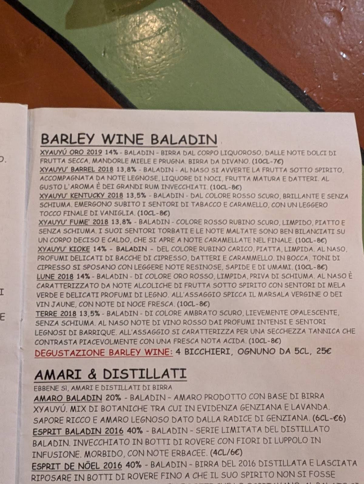 Menu di Open Baladin Roma 