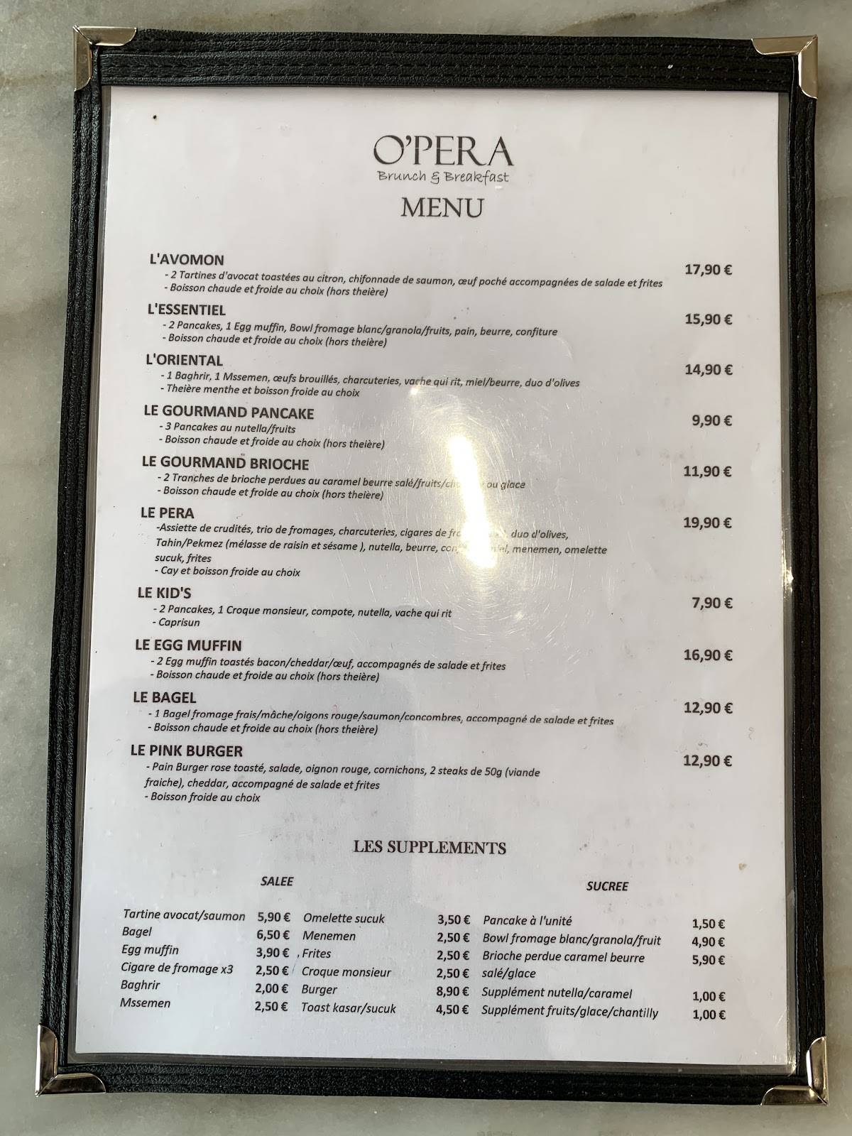 Menu de O'pêra brunch