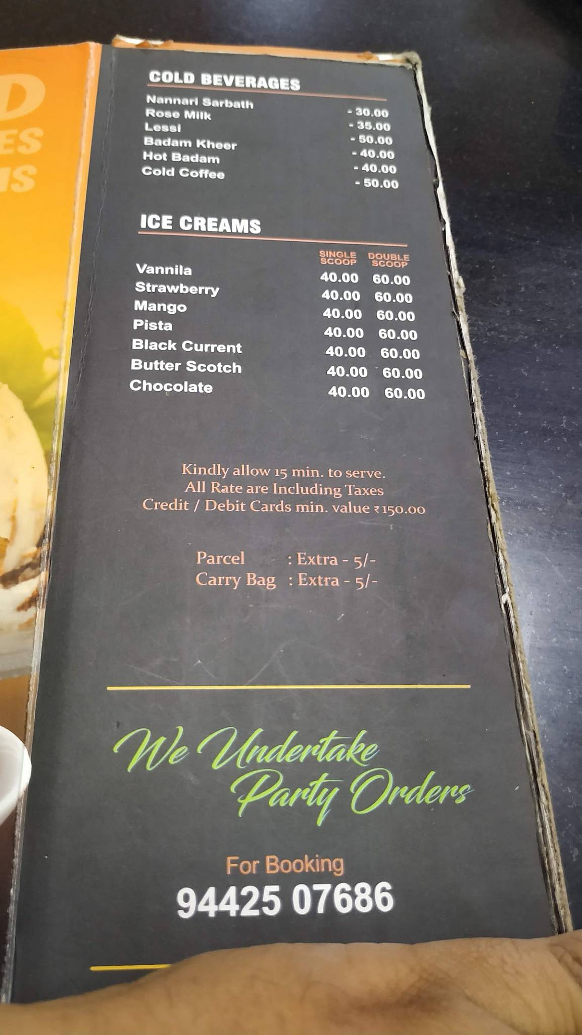Orange Bakes menu