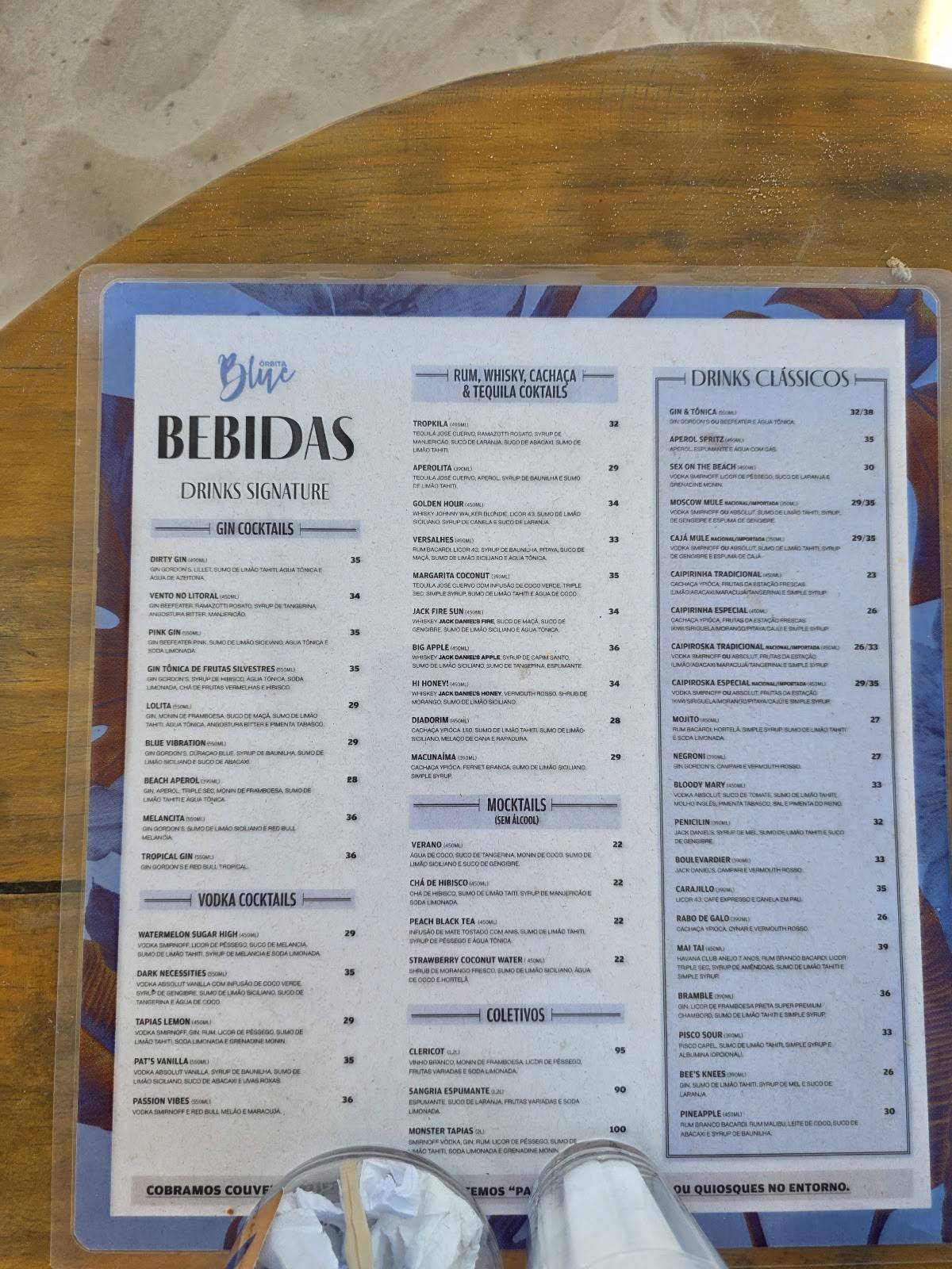 Órbita Blue cardápio