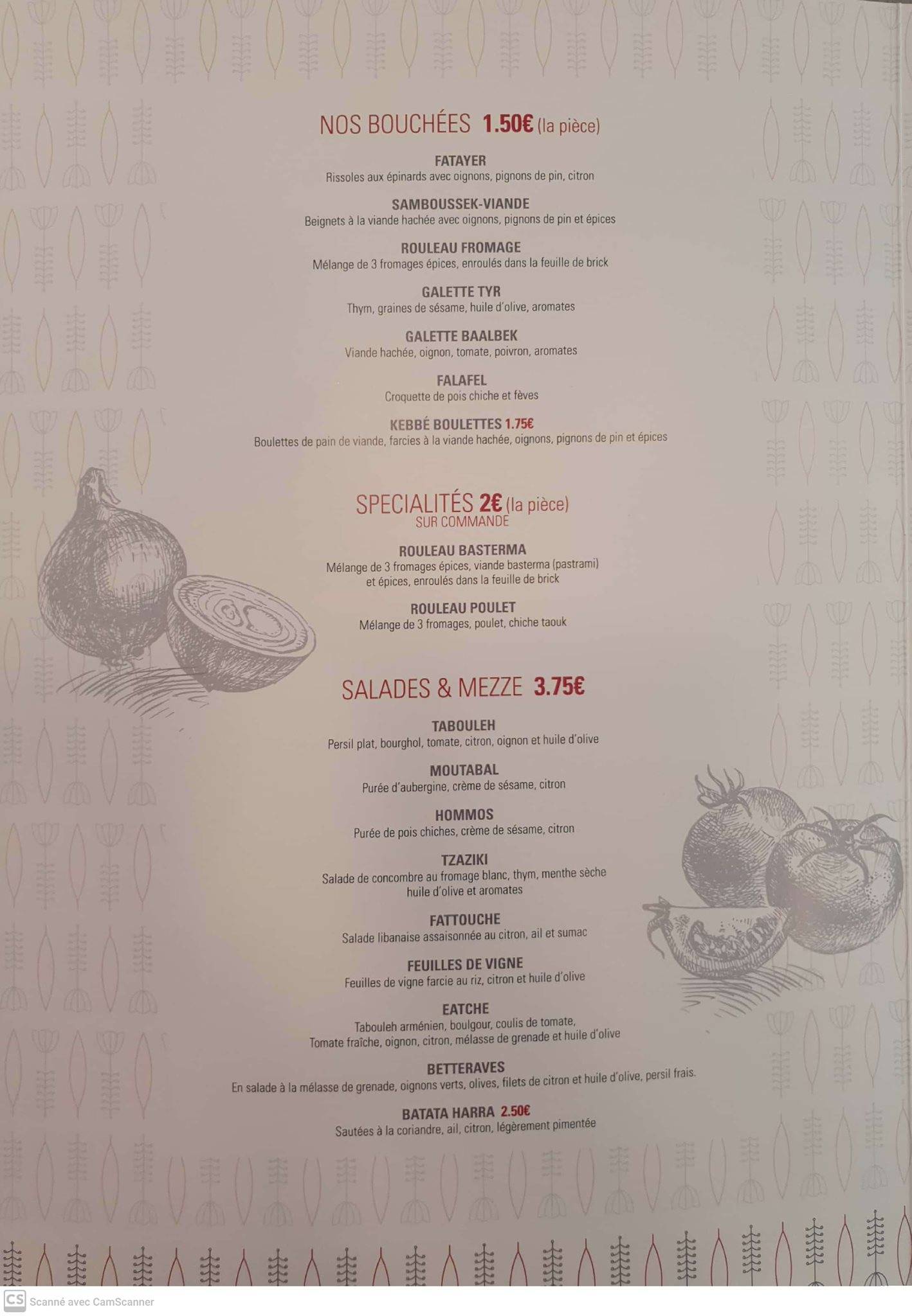 Menu de Orien'table (Traiteur/Cuisine Libanaise)