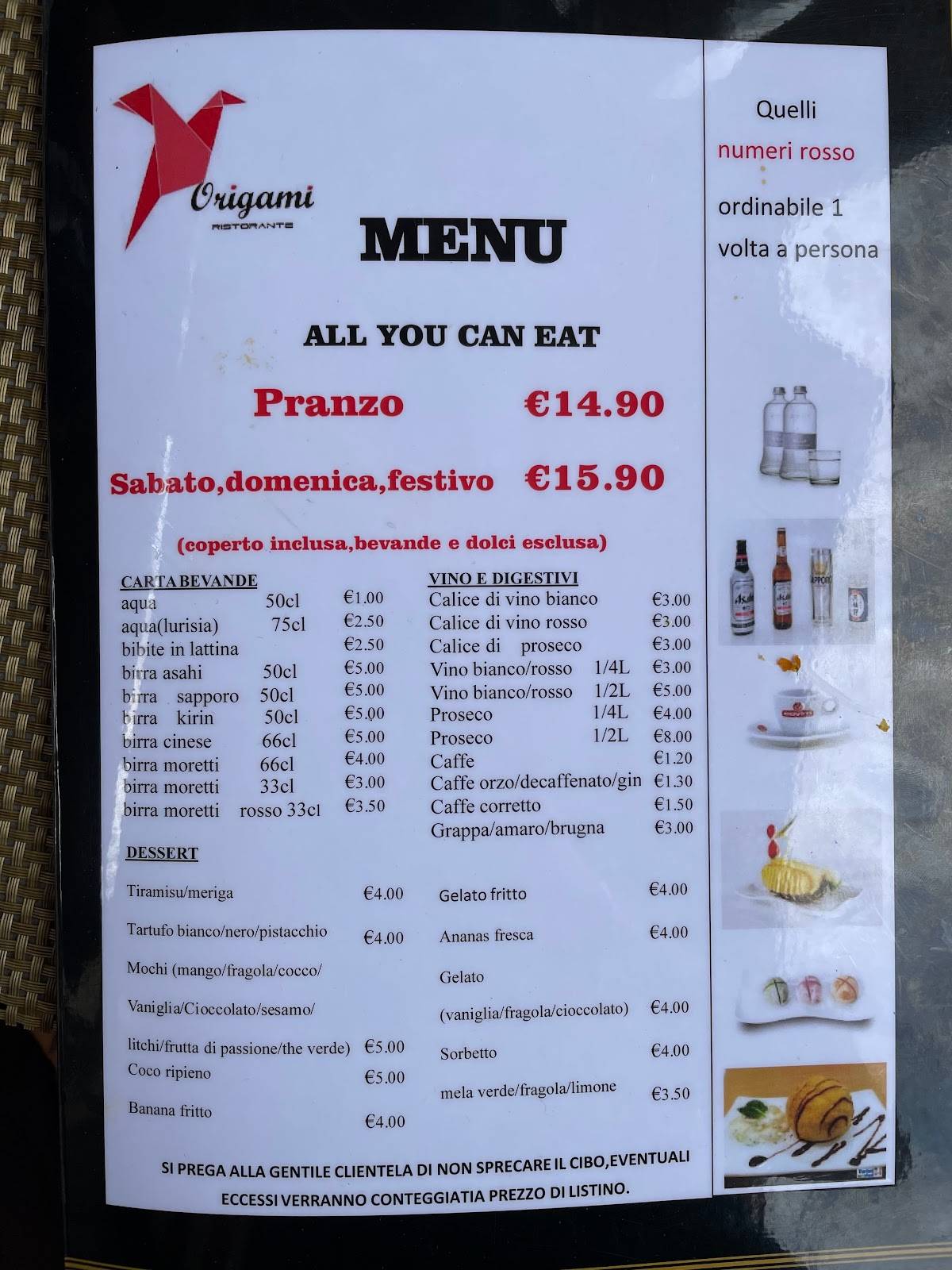 Menu di Origami 
