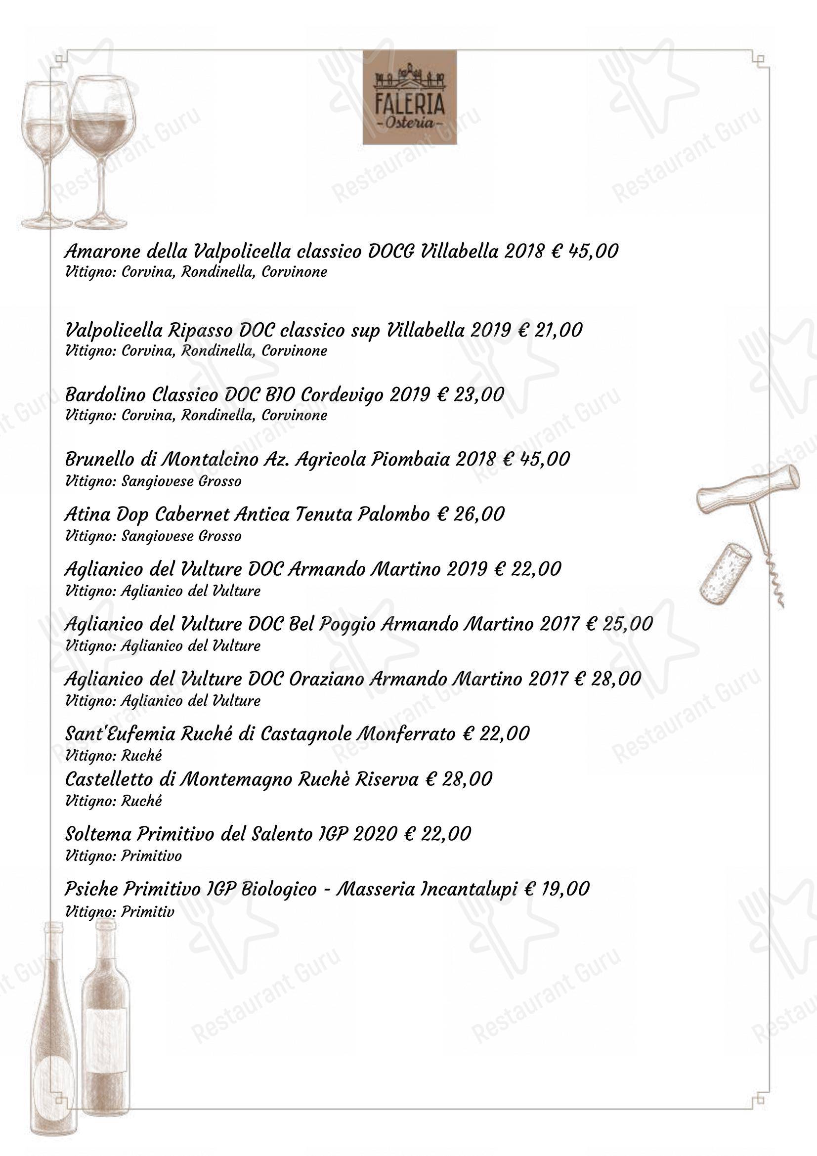 Menu bar per Osteria Faleria in Roma