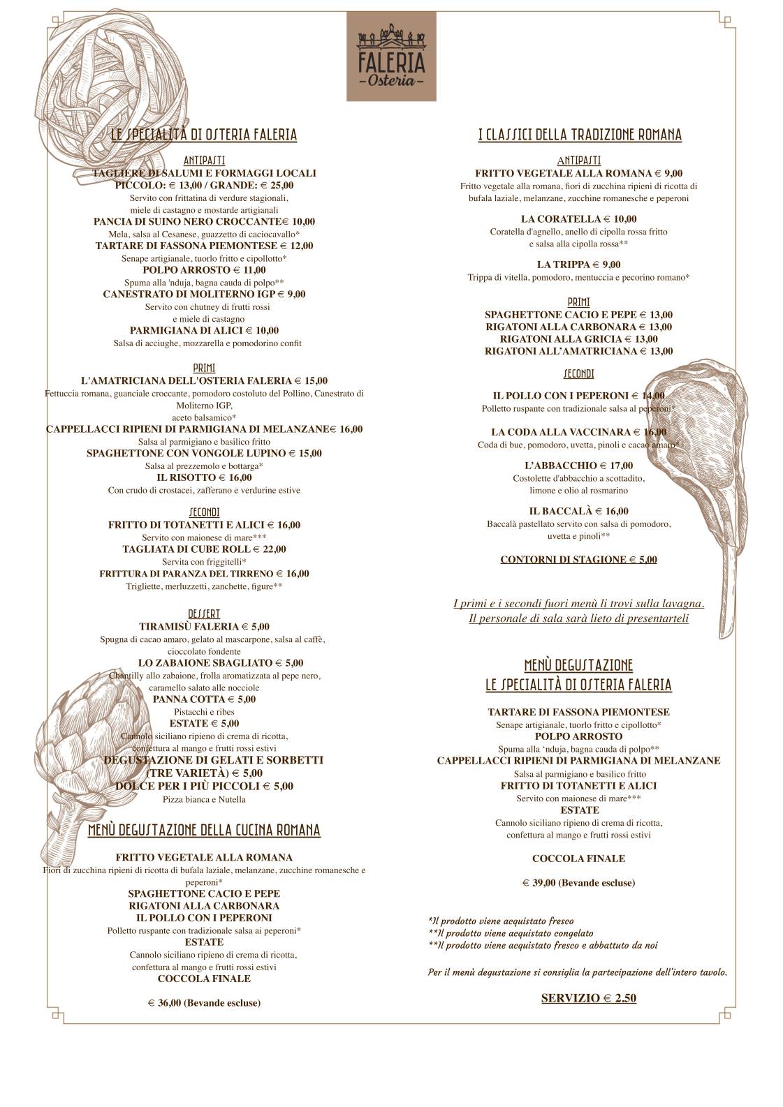 Menu di Osteria Faleria 