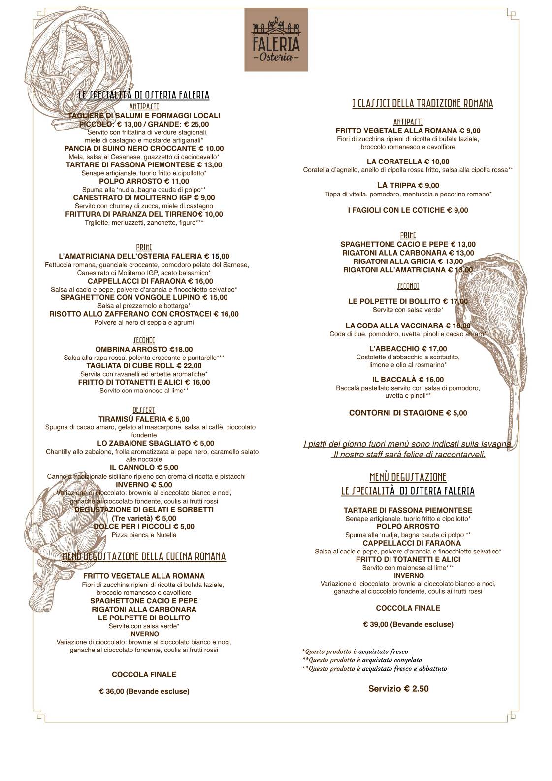 Menu de Osteria Faleria