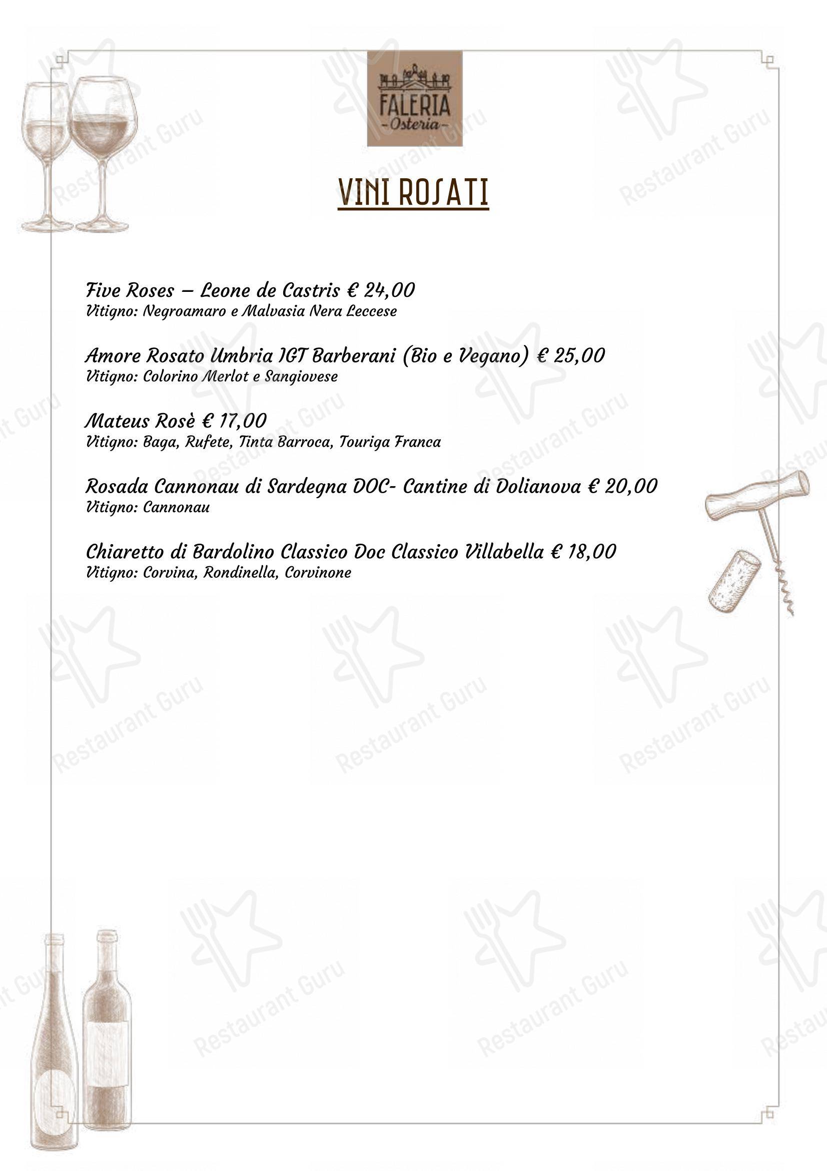 Menu bar per Osteria Faleria in Roma