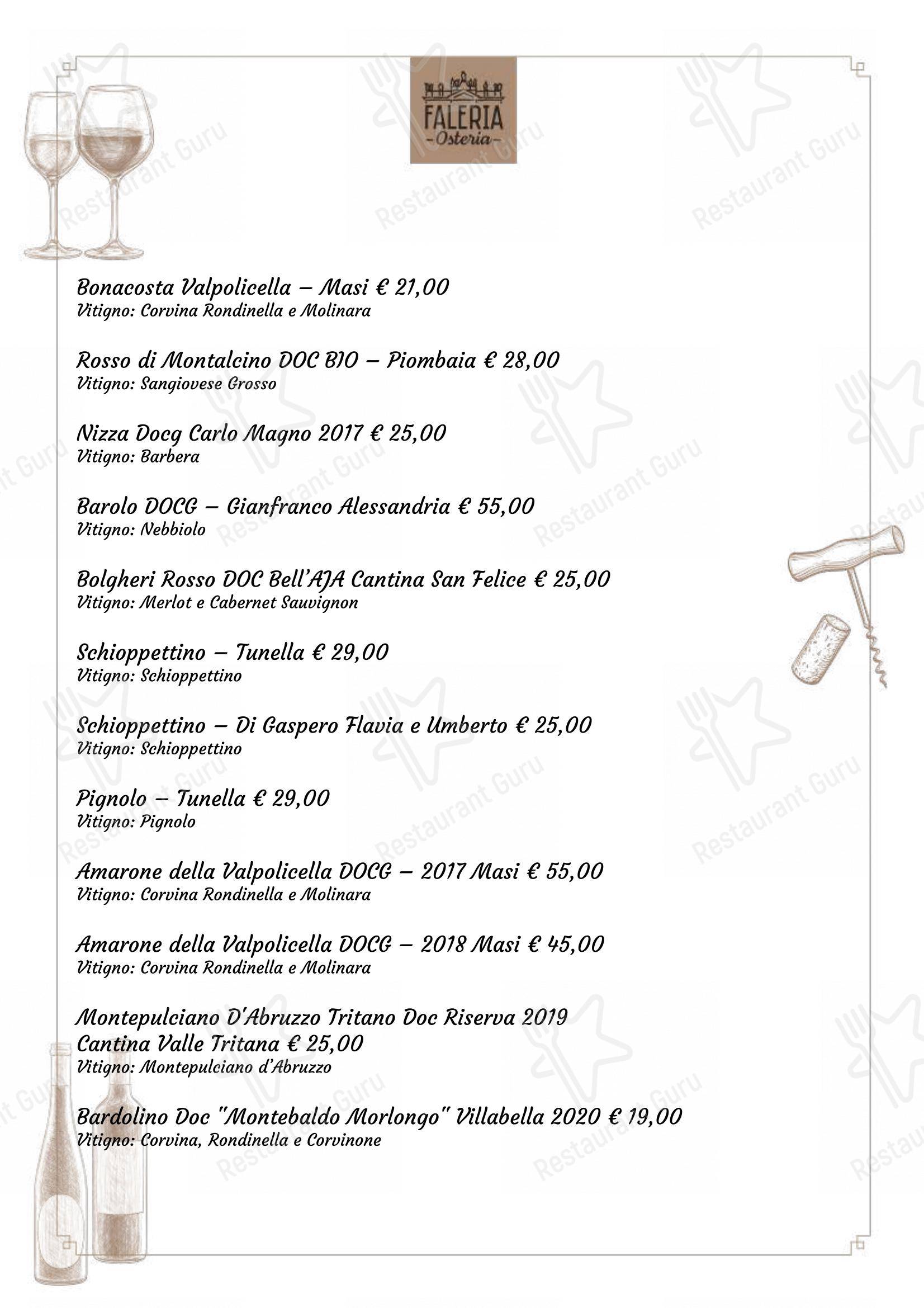 Menu di Osteria Faleria - Menu bar