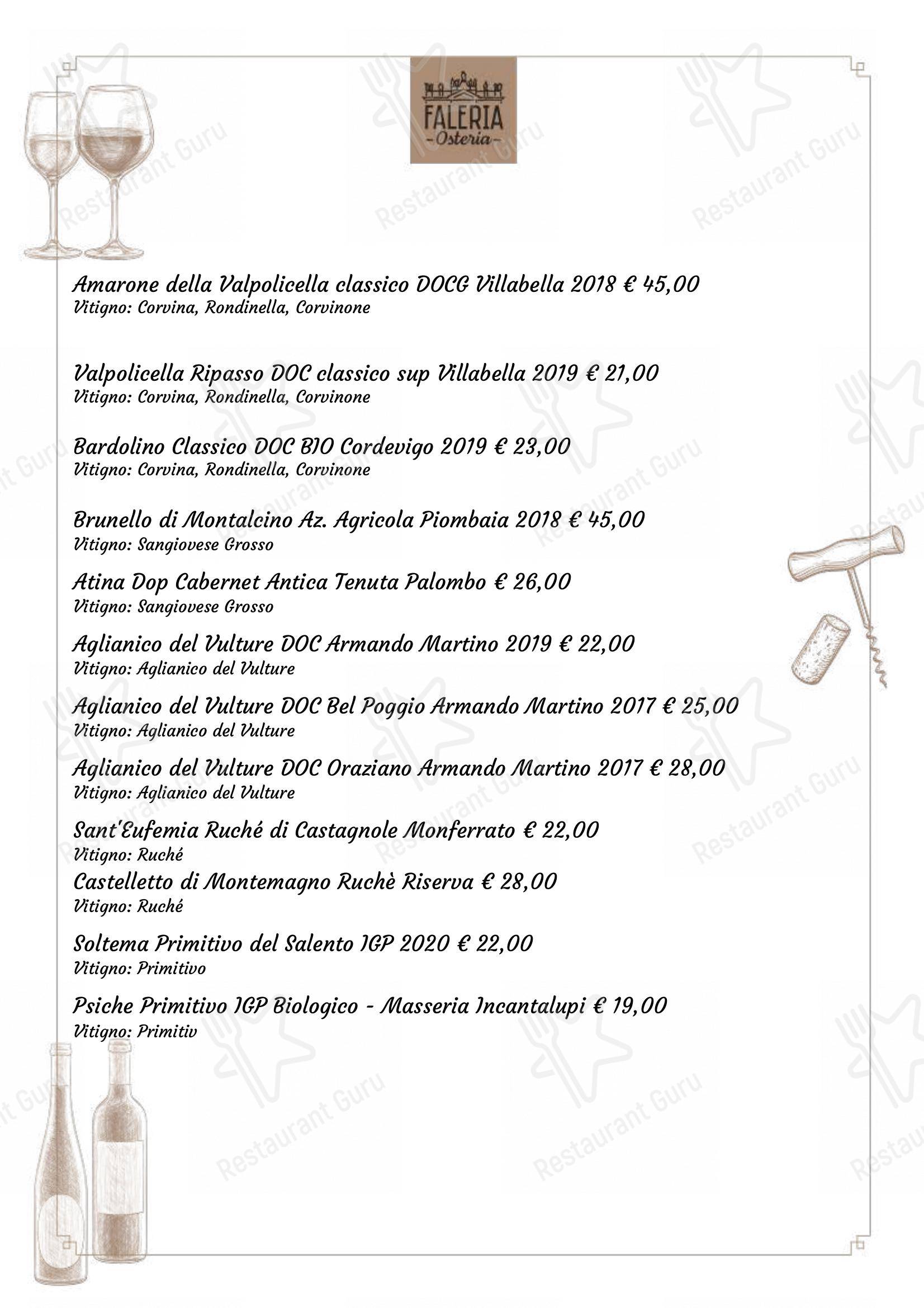 Menu per Osteria Faleria in Roma