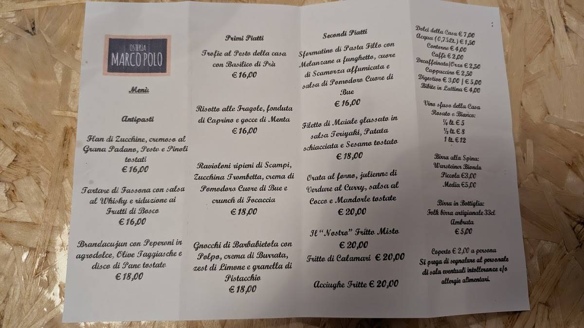 Menu di Osteria Marco Polo 