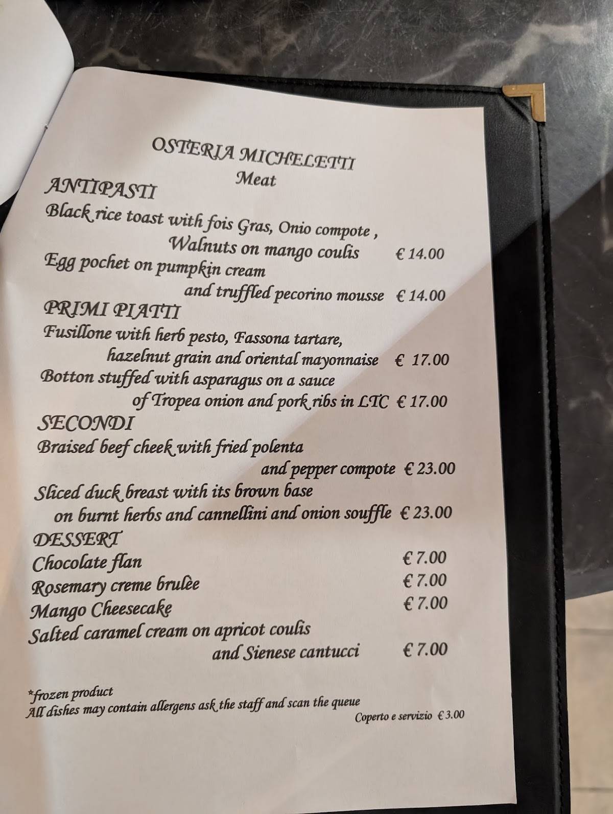 Menu di Osteria Micheletti_ Pisa 