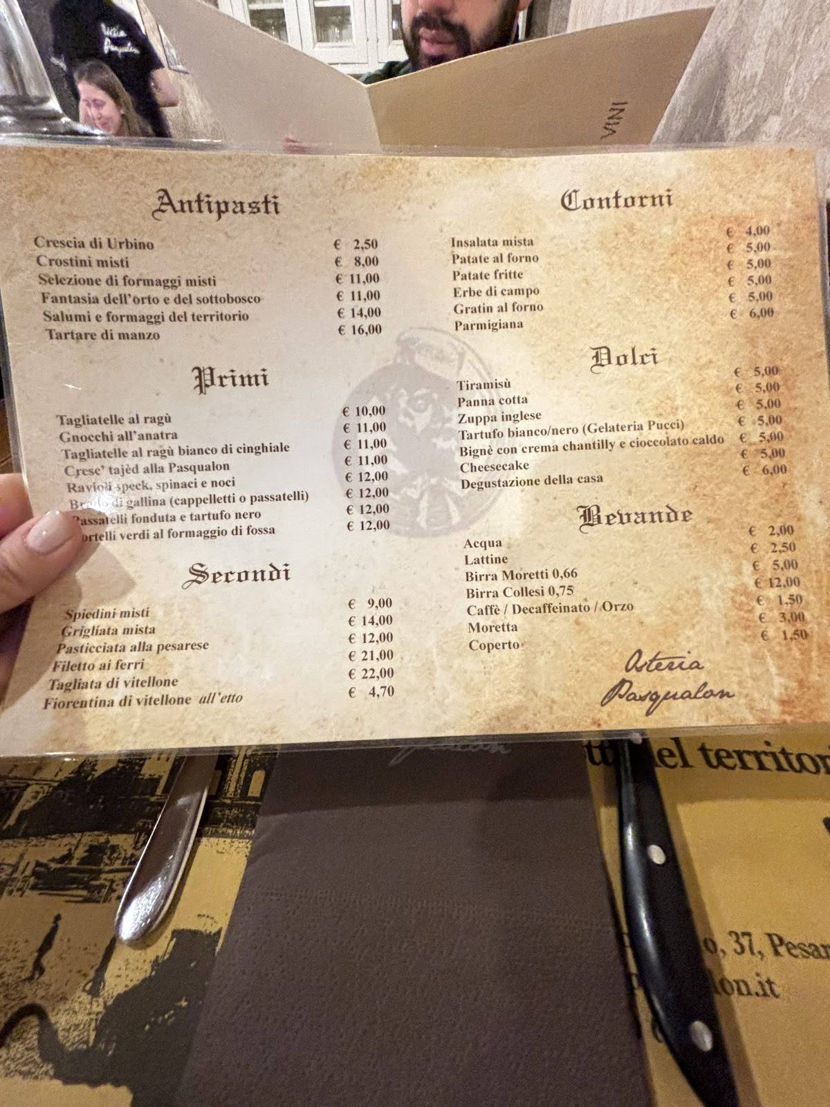 Menu di Osteria Pasqualon 