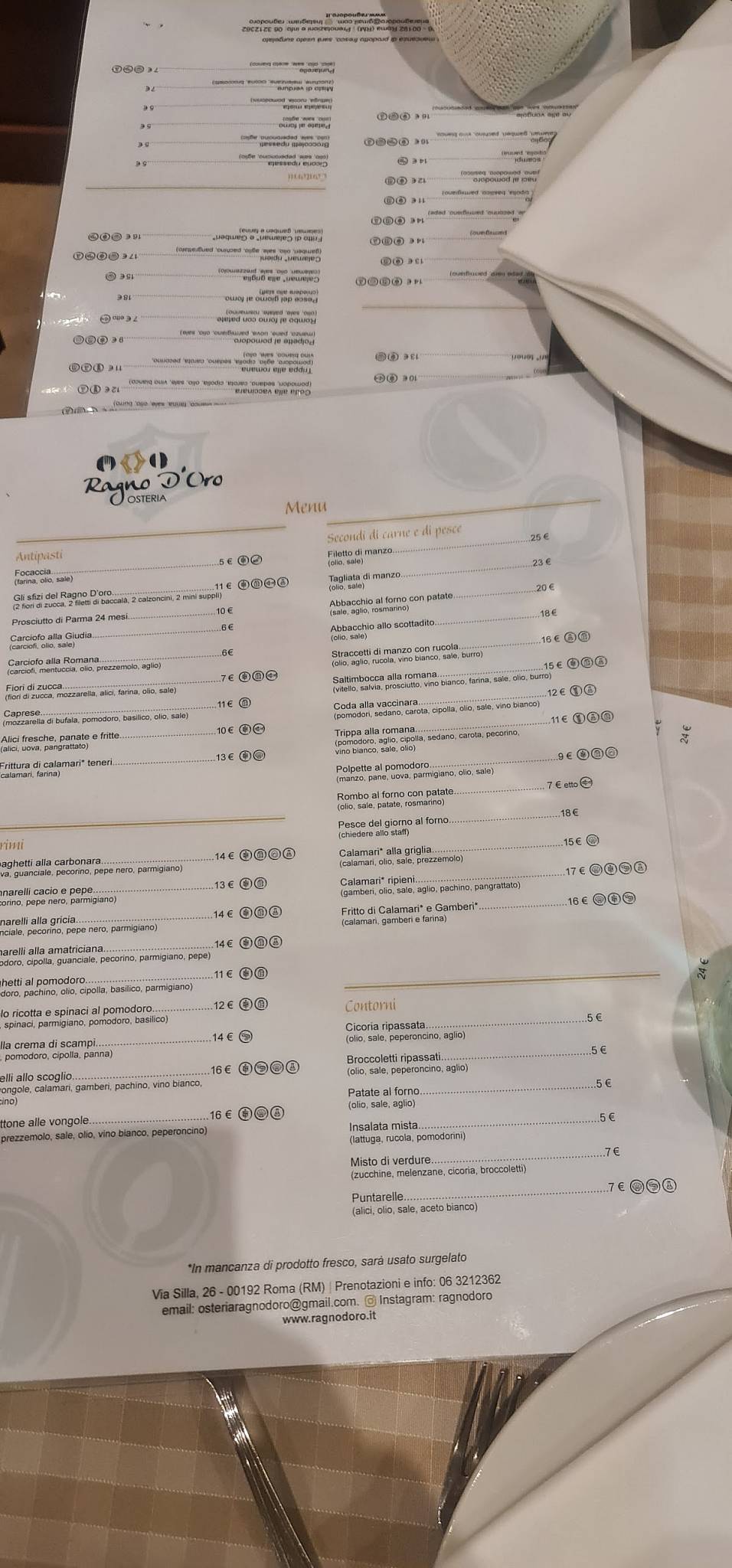 Menu di Osteria Ragno d'oro 