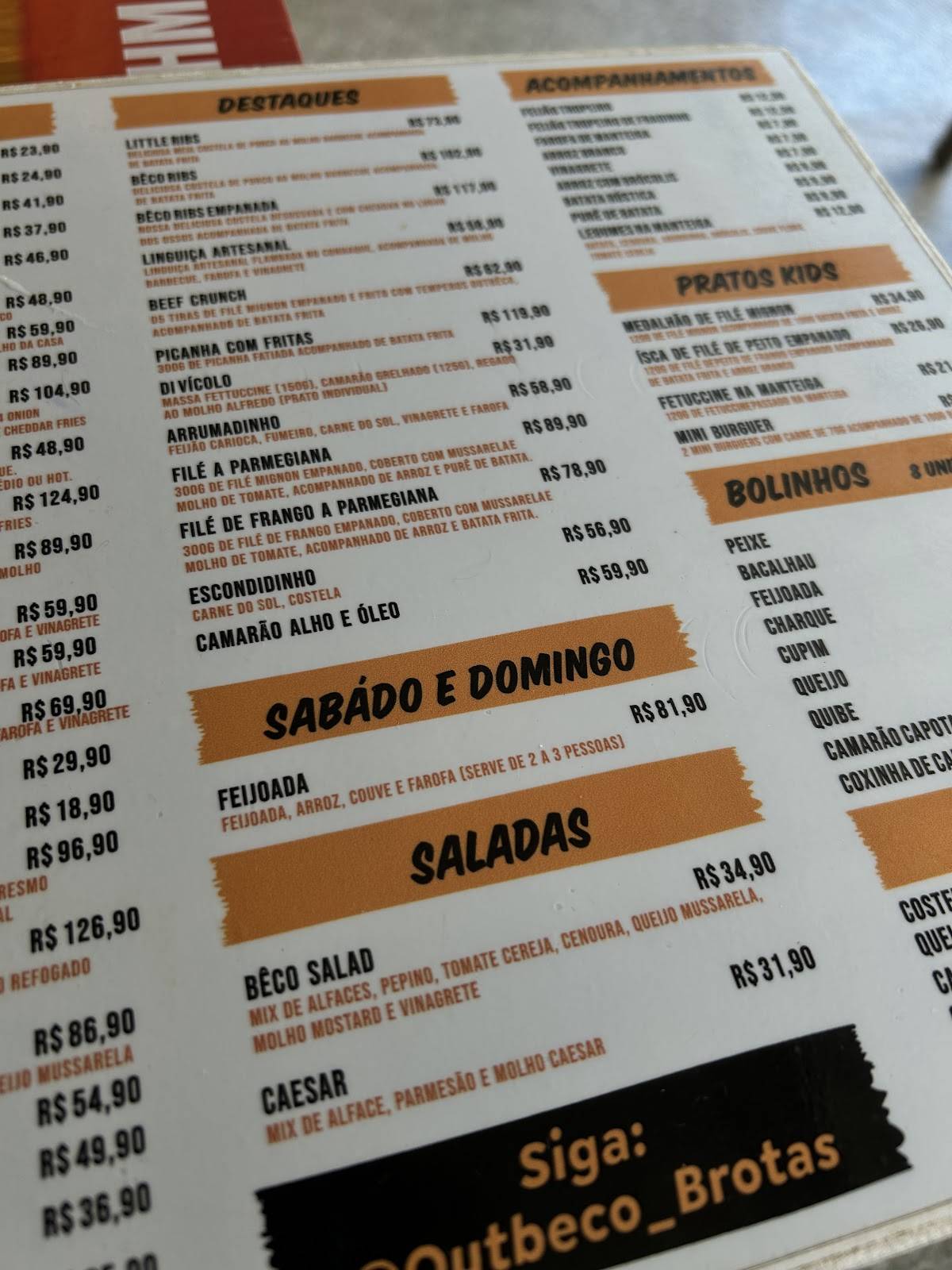 Outbêco cardápio
