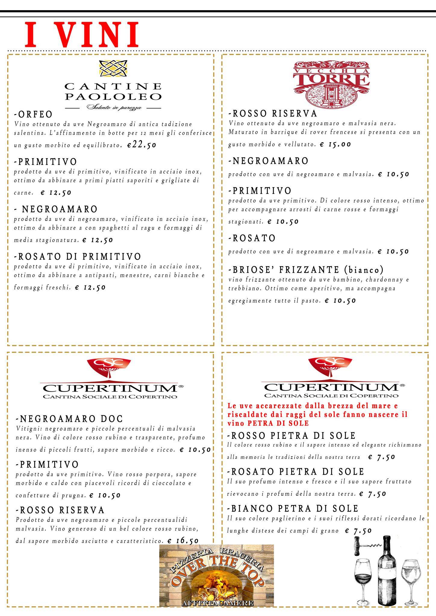 Menu di Over The Top Pizzeria Braceria 