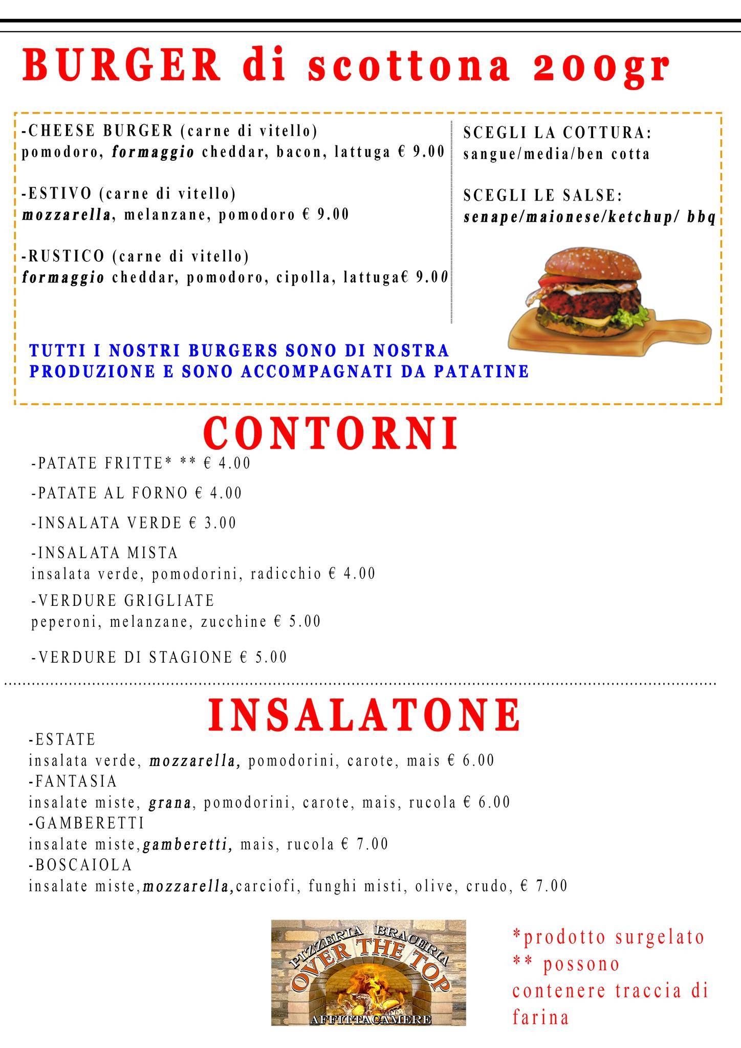 Menu di Over The Top Pizzeria Braceria 