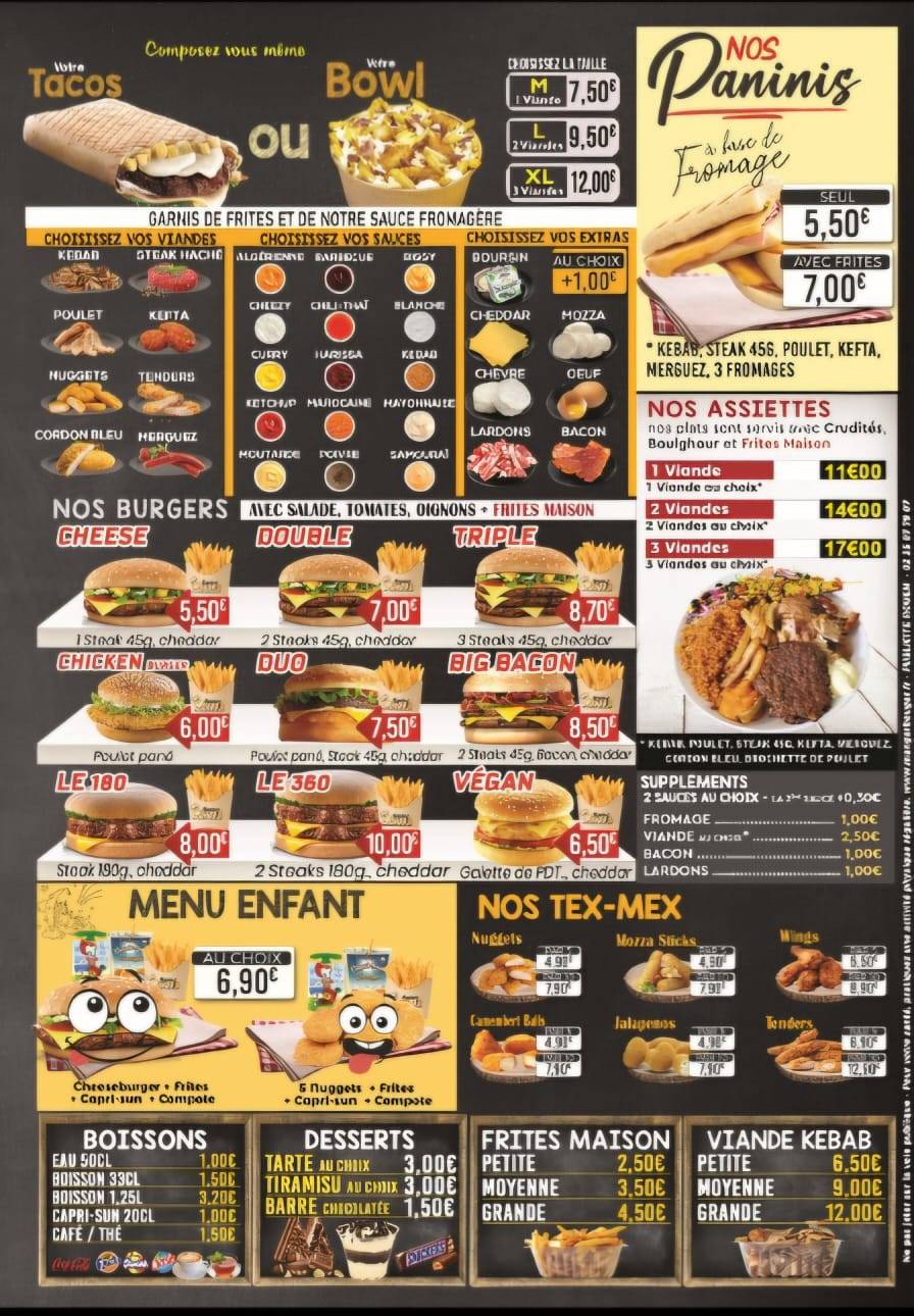 Menu de Ozalis Resto - Kebab au feu de bois, Pain & frite fait maison - Naan, Pizzas, Tacos, Burgers - Rouen