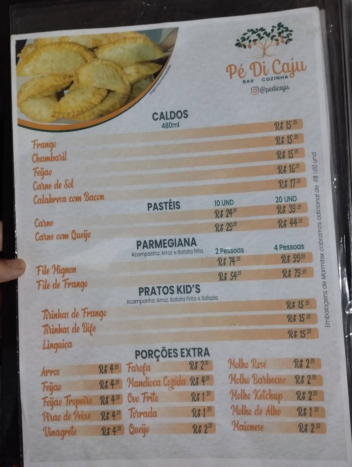 Pé di Caju cardápio