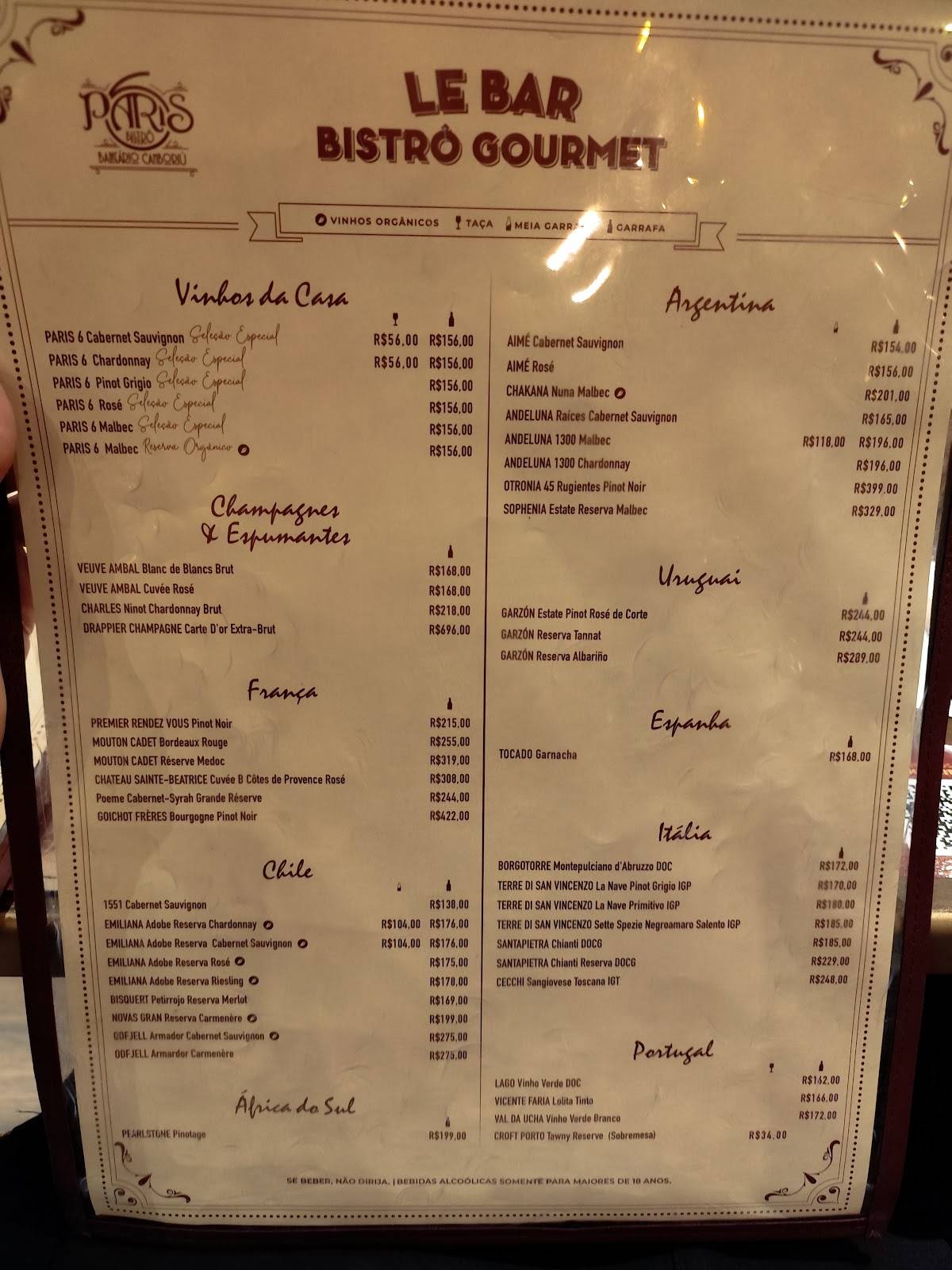 Bistrô Paris 6 Balneário Camboriú cardápio