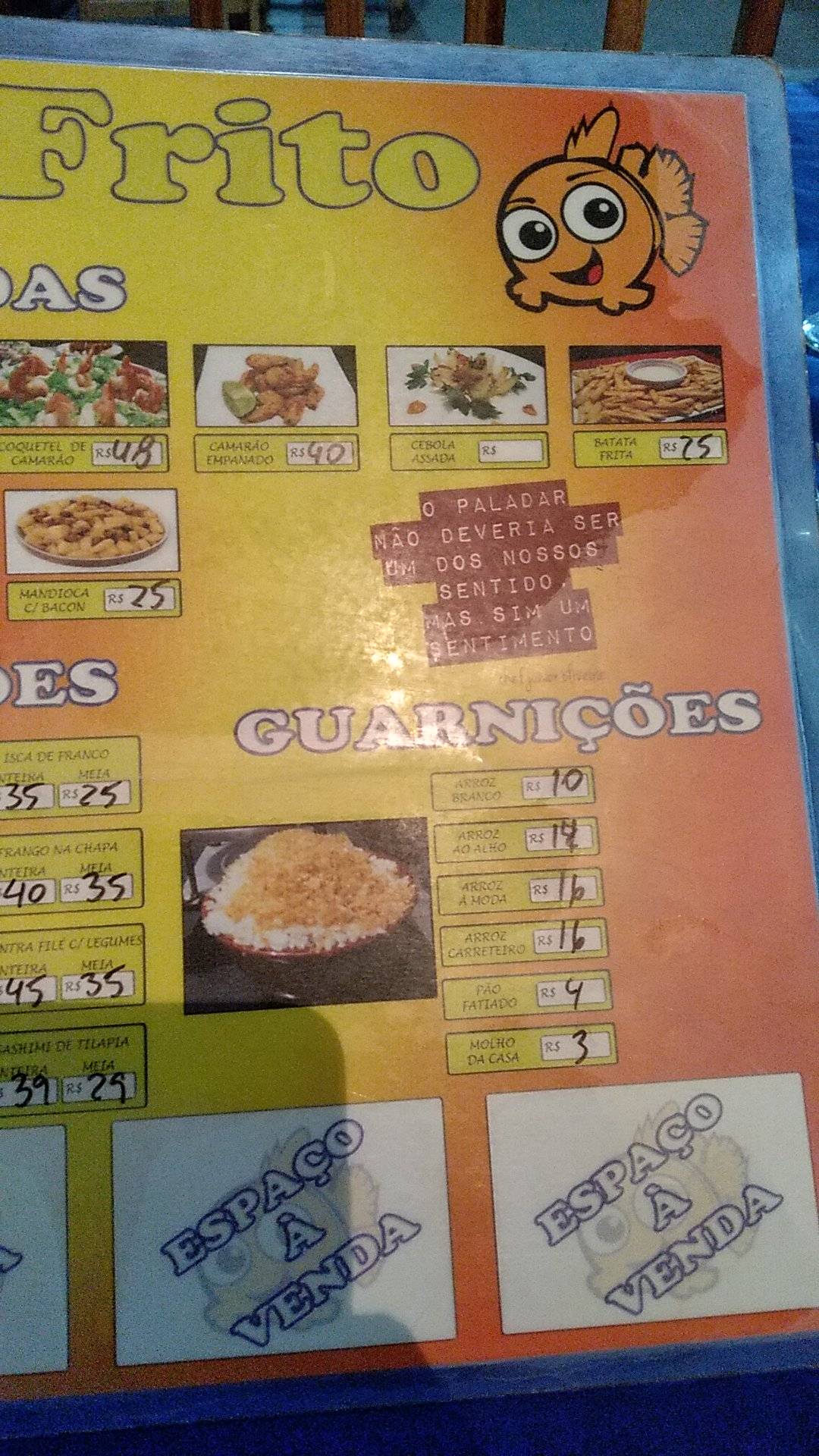 PEIXE FRITO cardápio