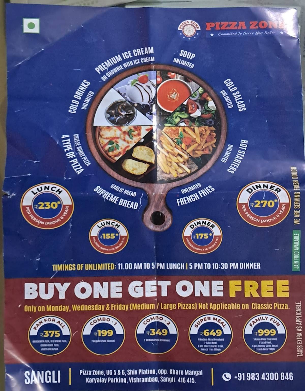 PIZZA ZONE menu