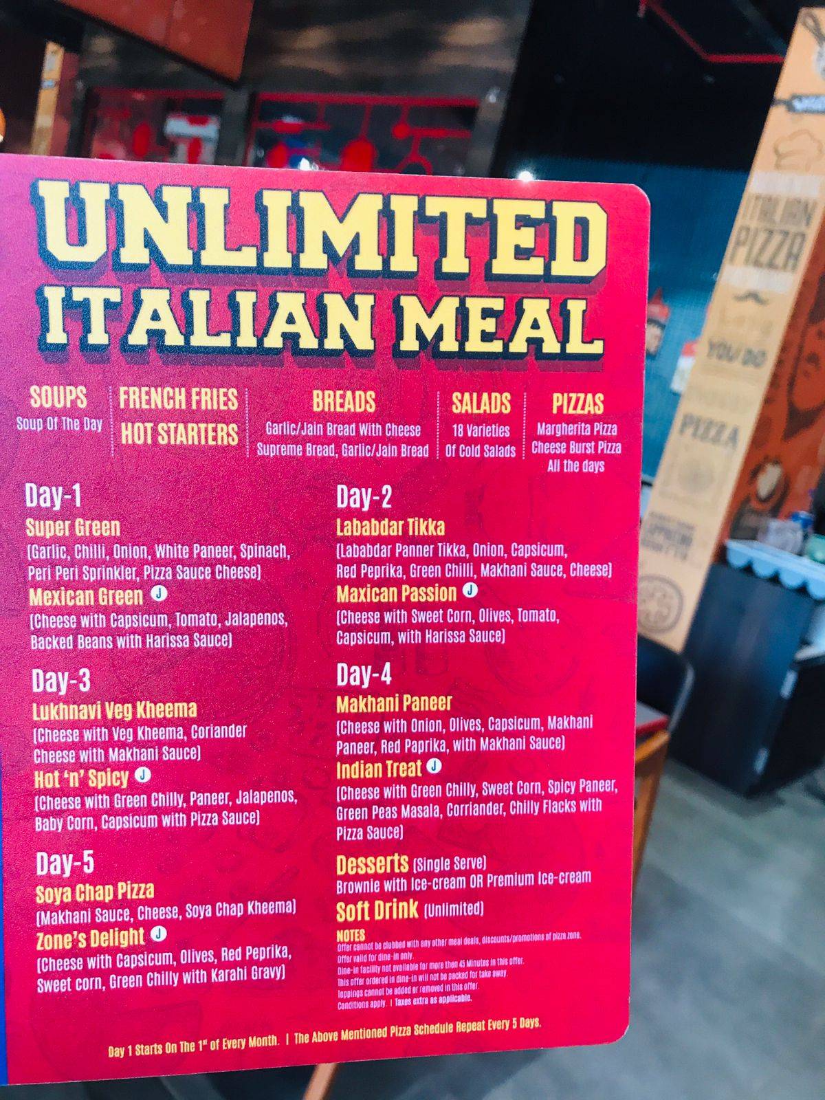 PIZZA ZONE menu