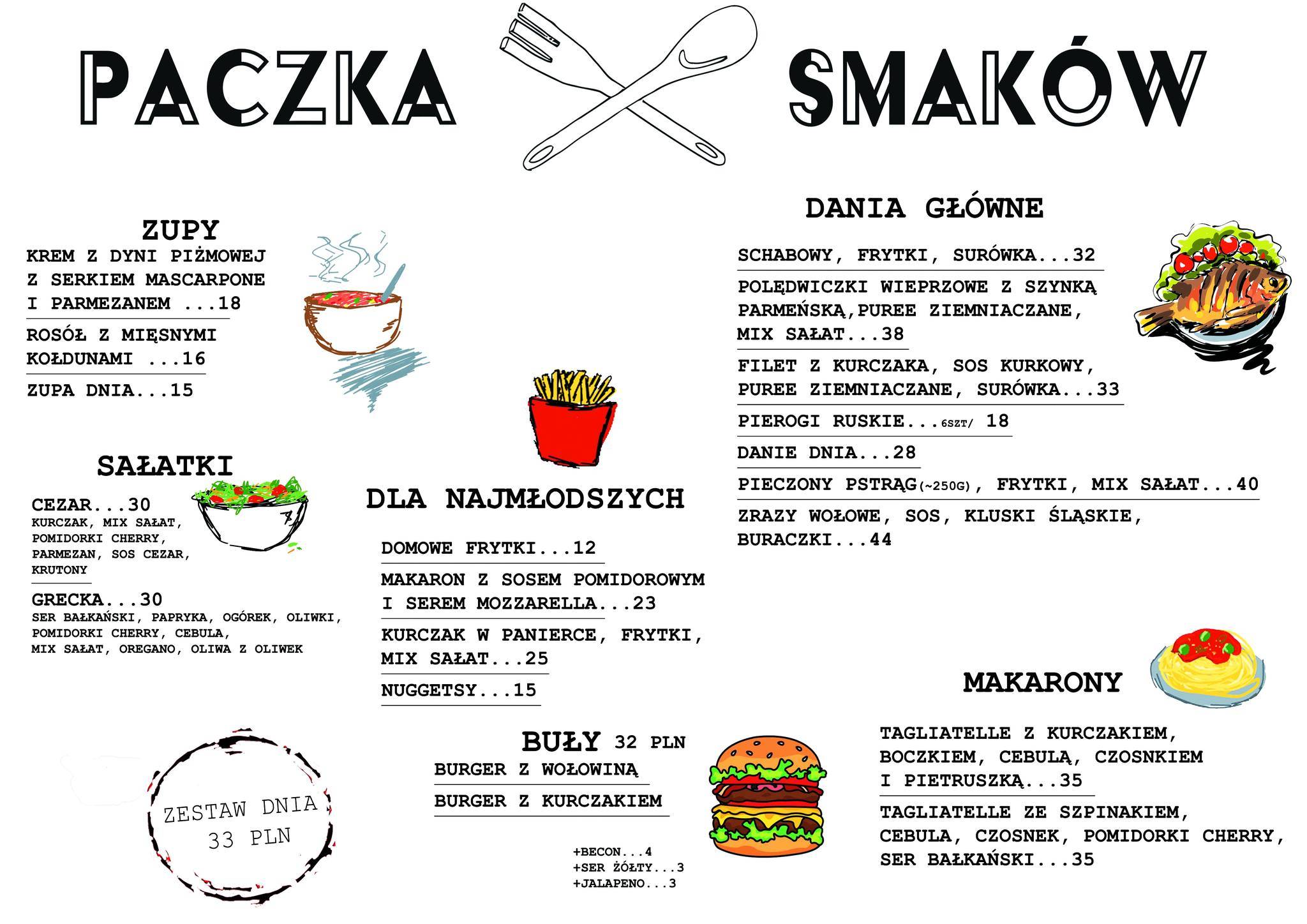 Menu at Paczka Smaków restaurant, Wrocław, Obornicka 86A
