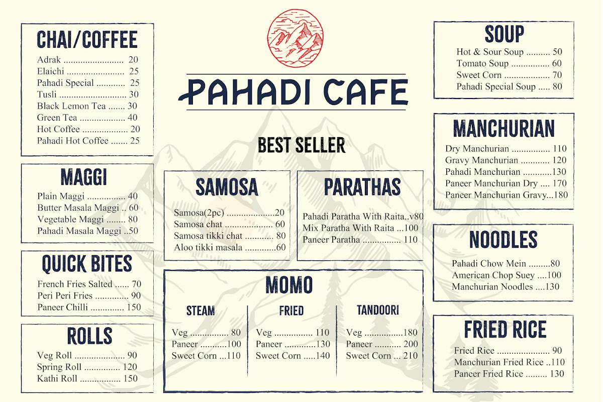 Pahadi Cafe menu
