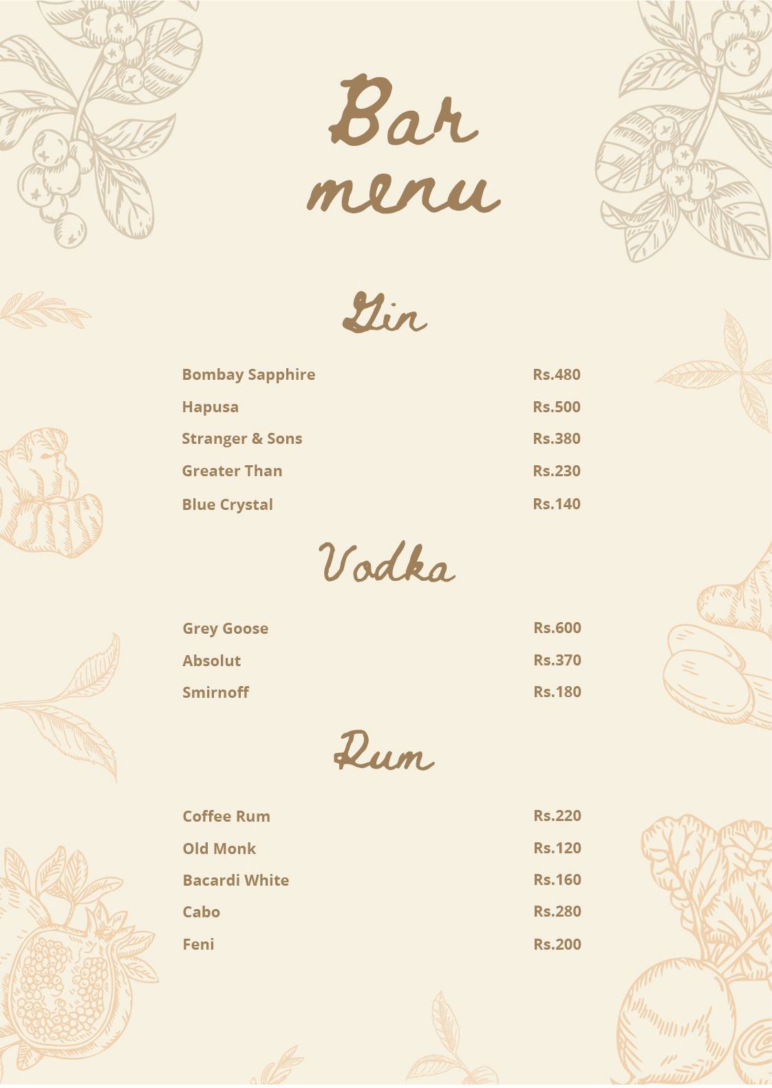 Pahadi Roots menu