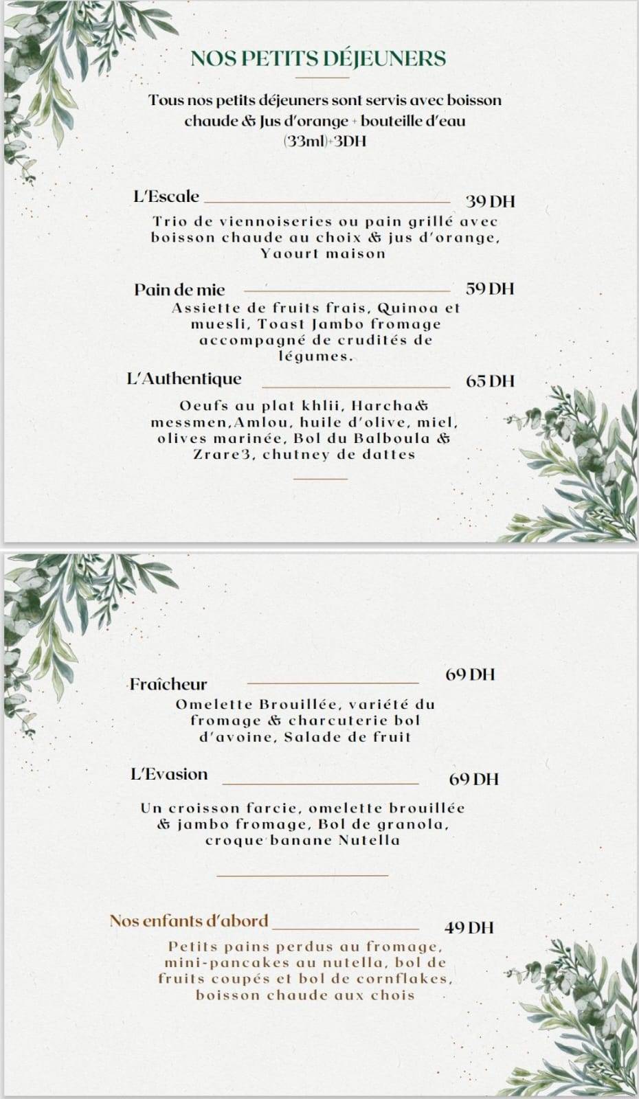 Menu au Pain de Mie wifak, Temara