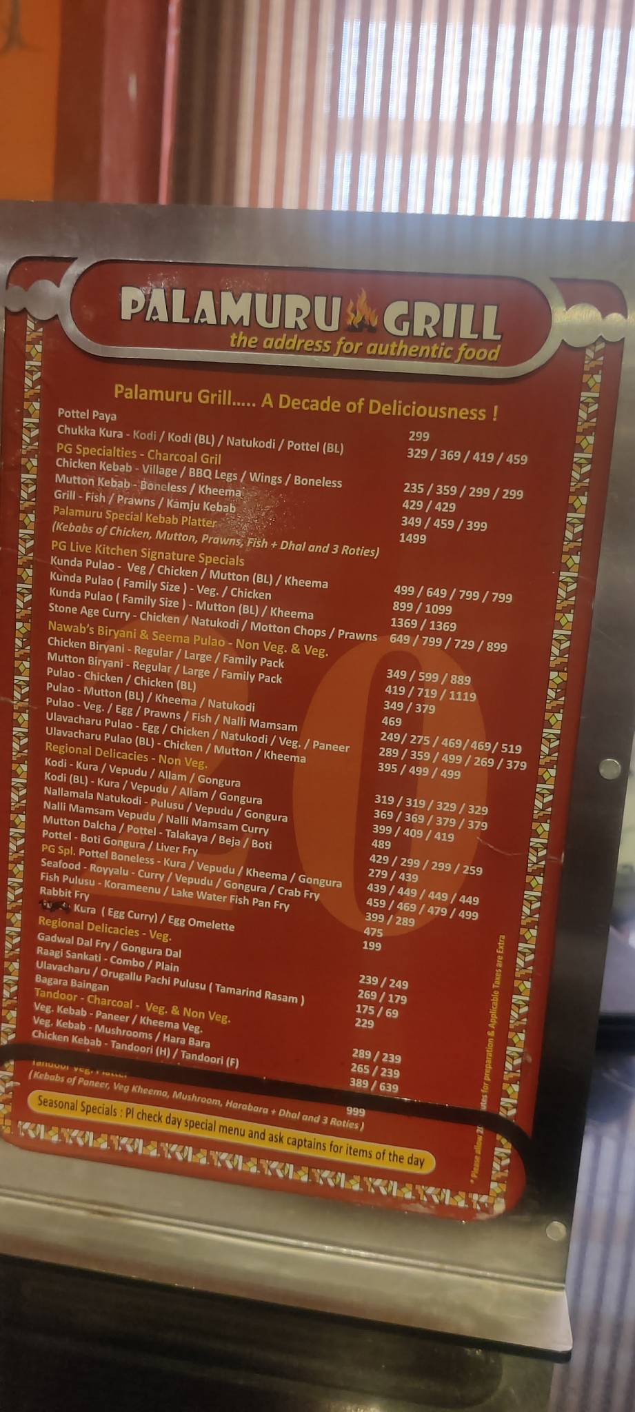 Palamuru Grill Restaurant Hanmakonda menu