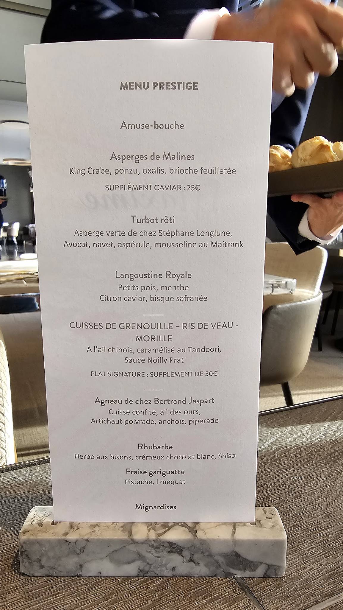 Menu de La Table de Maxime