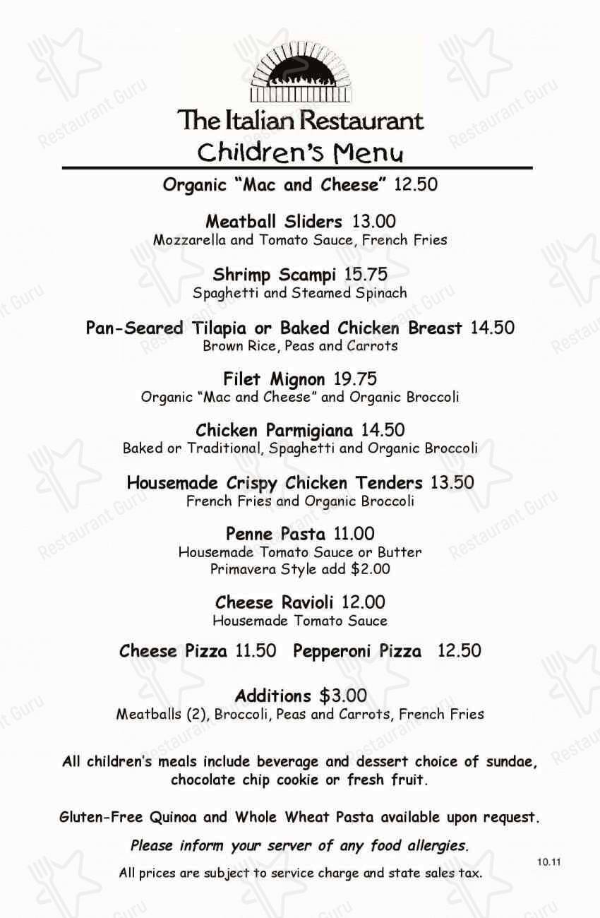 The Italian Restaurant menu