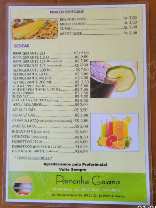 Pamonha Goiana menu