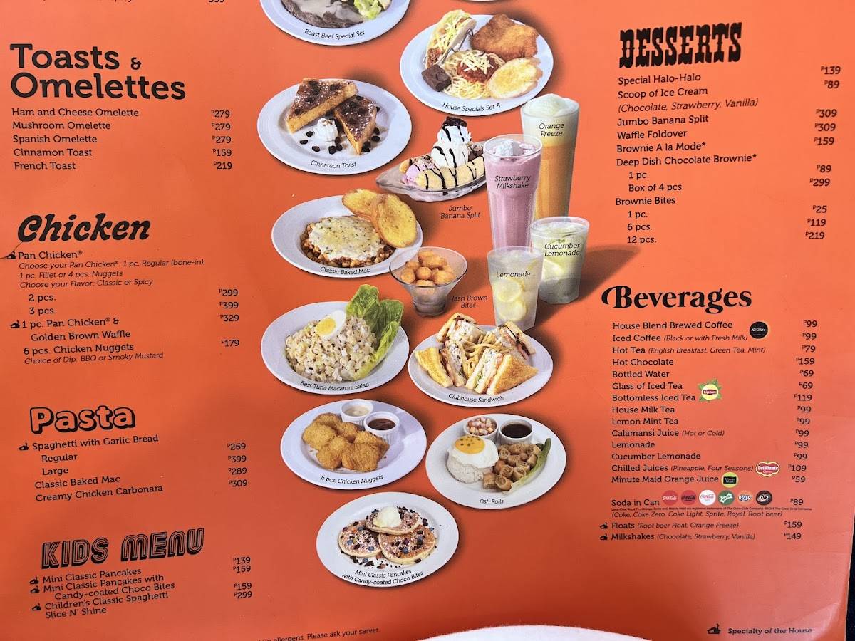 Menu at Pancake House restaurant, Silang