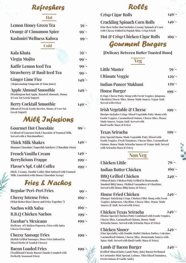 Flavors menu