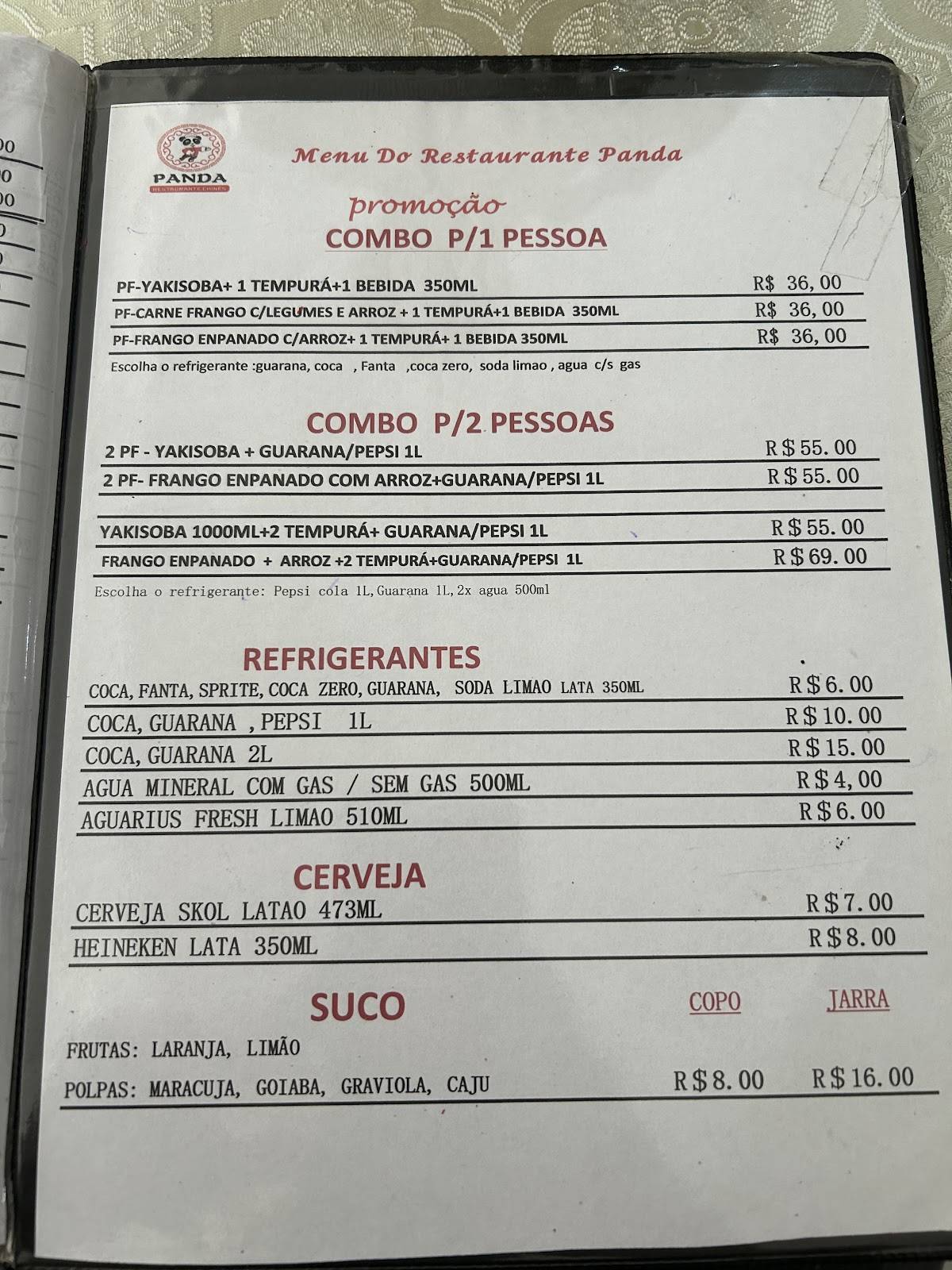 Panda Restaurante Chinês cardápio