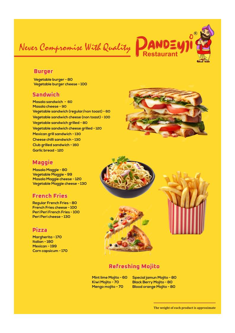 Pandeyji Restaurant & Parcel Point menu